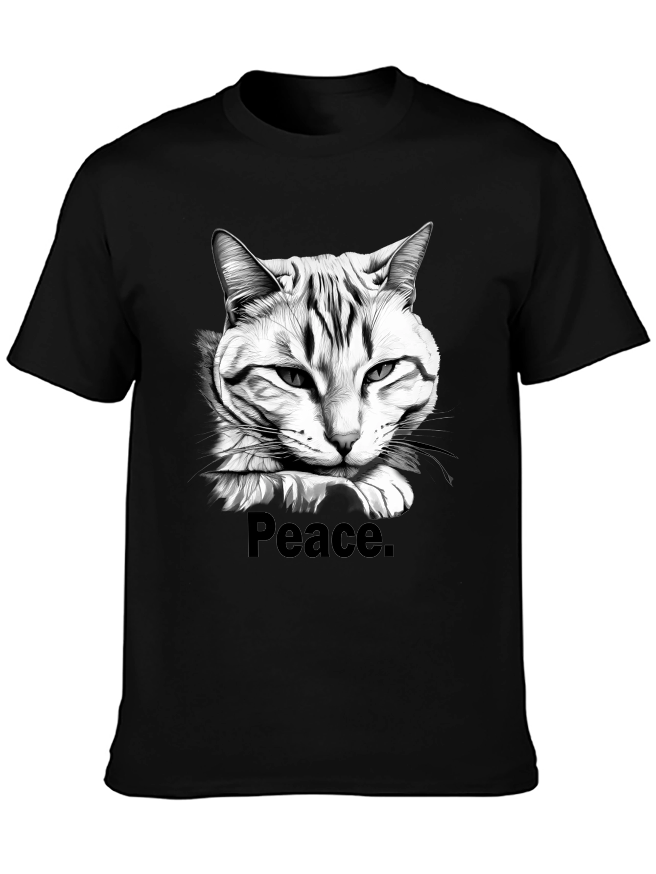 Peace Cat Graphic Tee - Mens Black T-Shirt