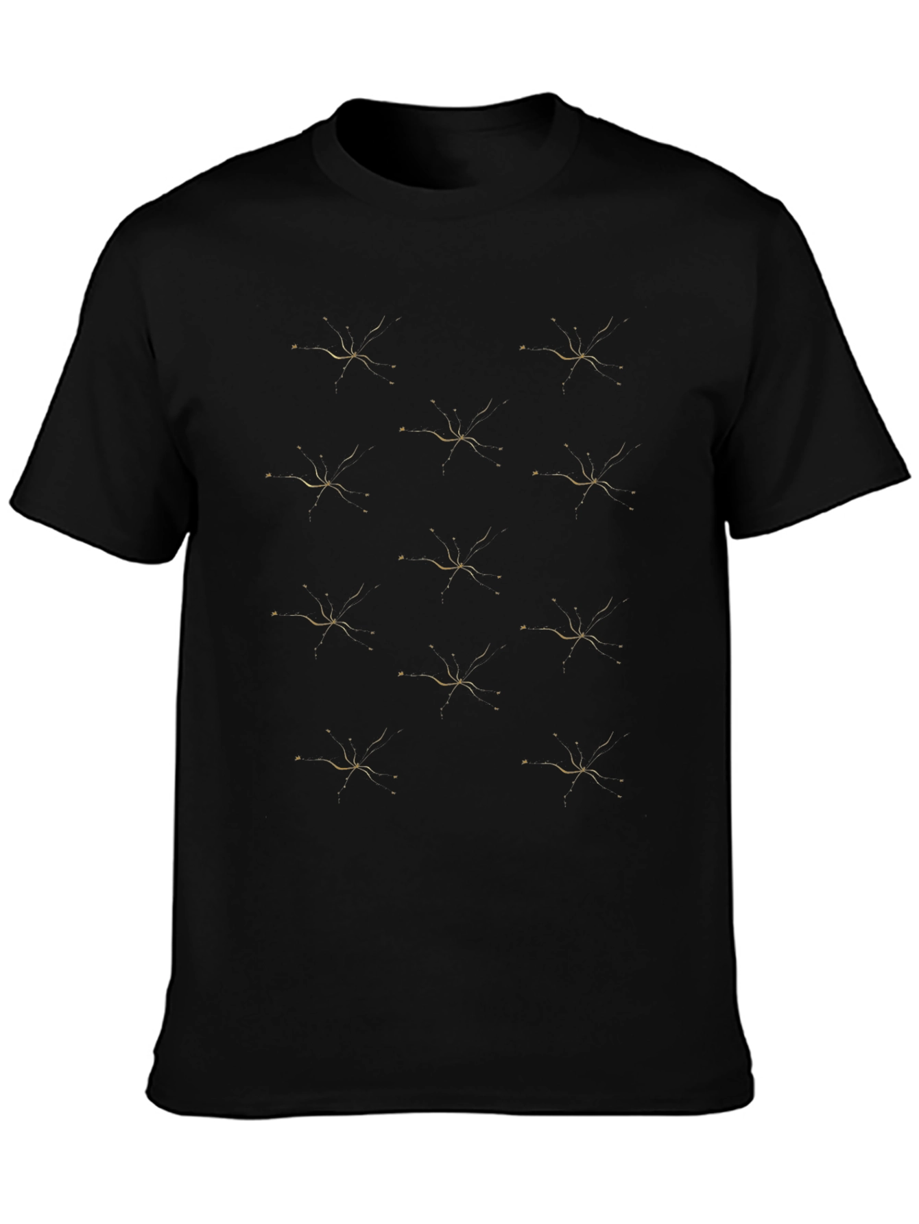 Stylish Black Tee with Abstract Gold Pattern