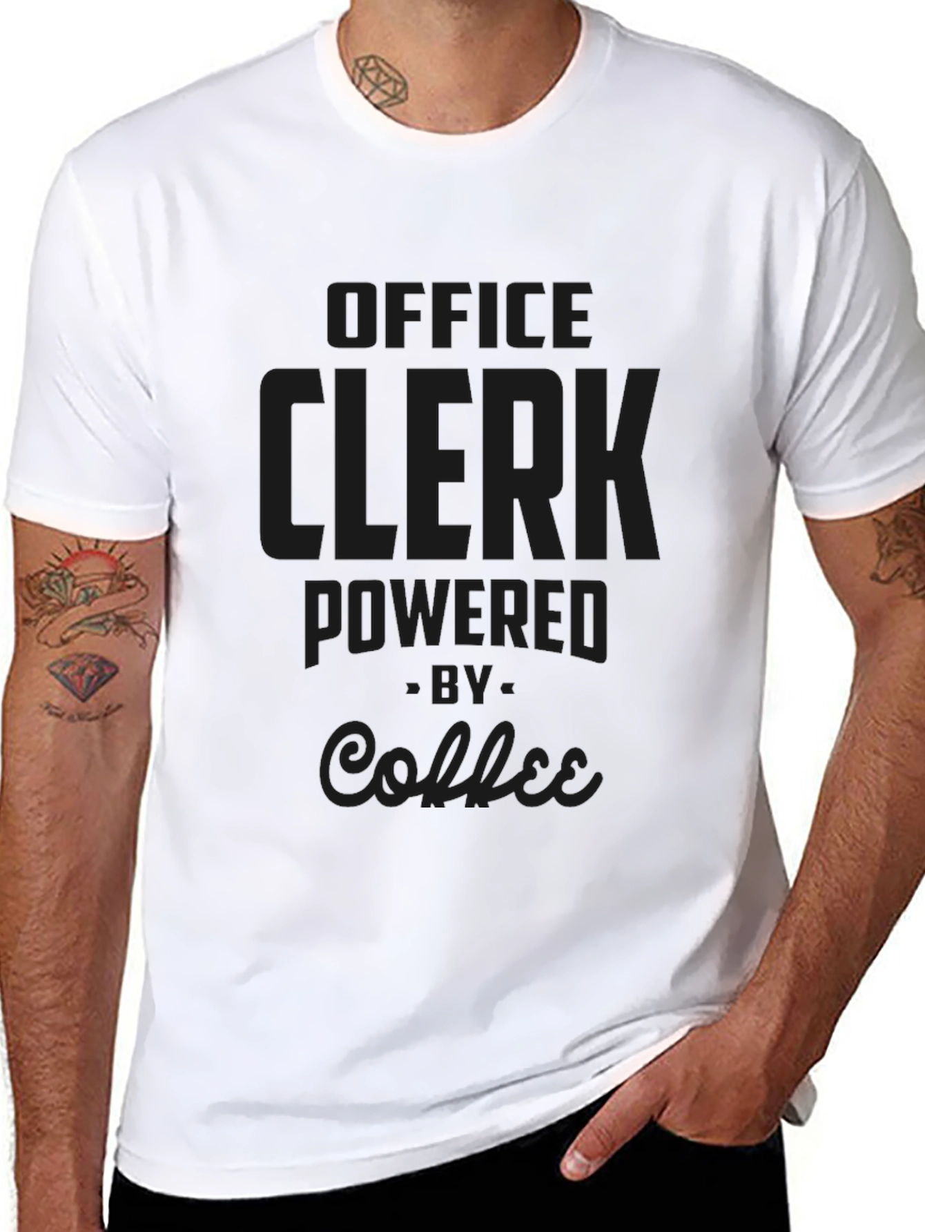 Office Clerk Powered by Coffee Black T-Shirt