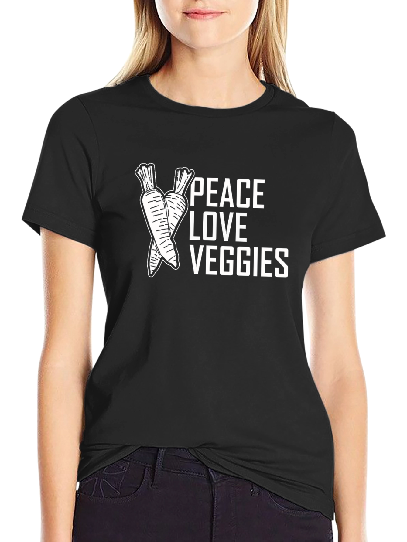 Peace Love Veggies Graphic Tee - Black Cotton