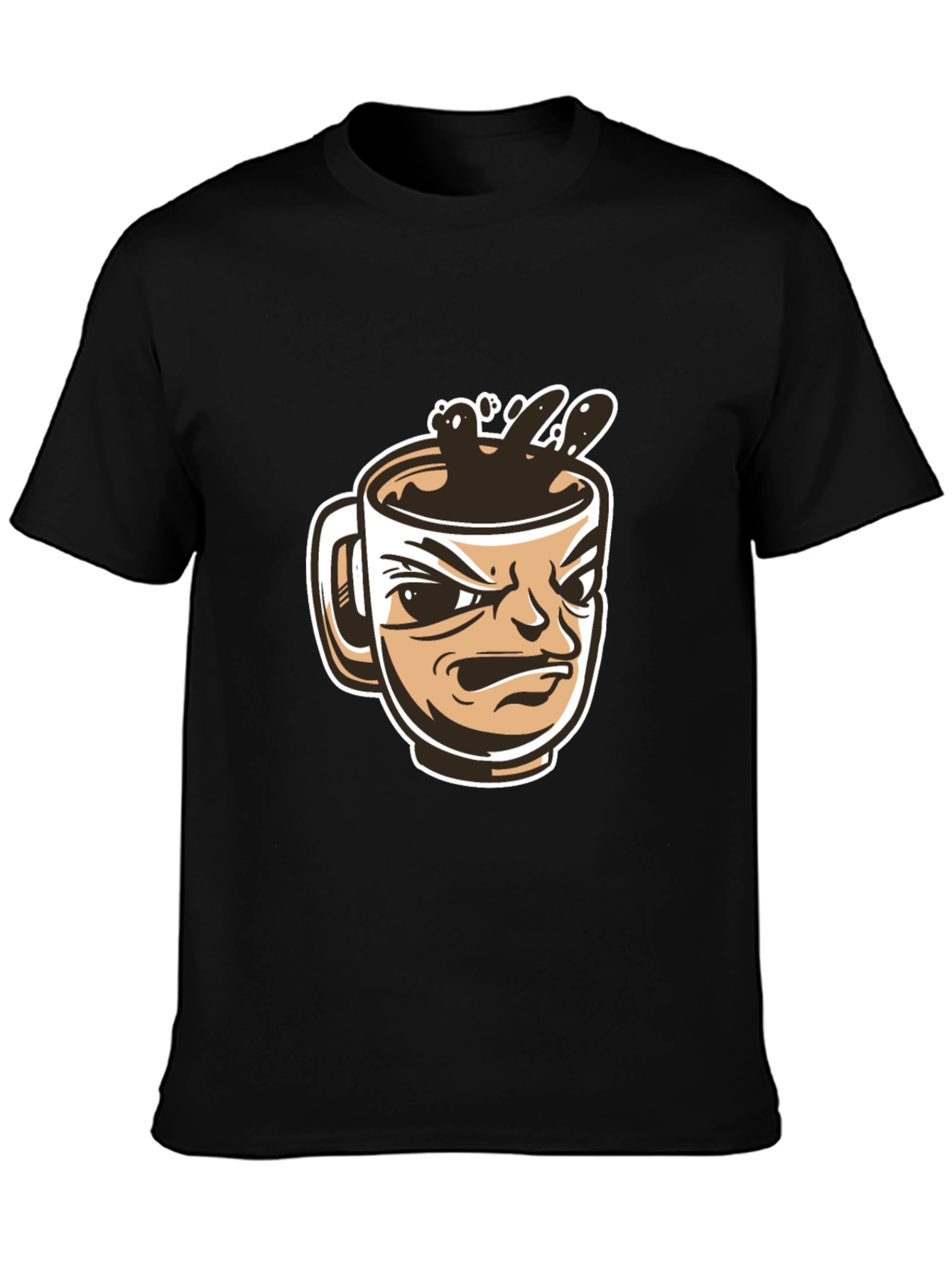 Mens Black T-Shirt - Angry Coffee Cup Design