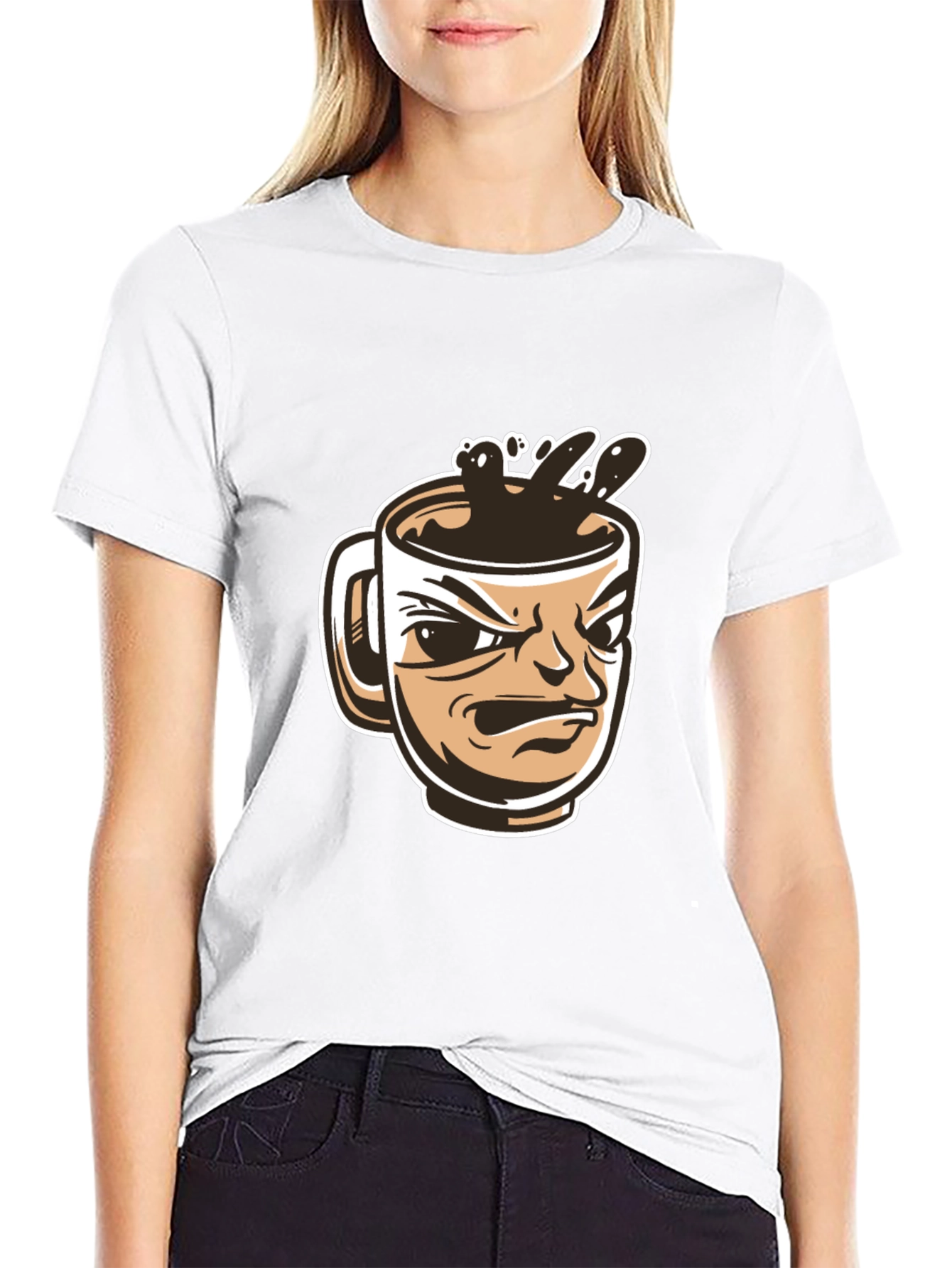 Mens Black T-Shirt - Angry Coffee Cup Design