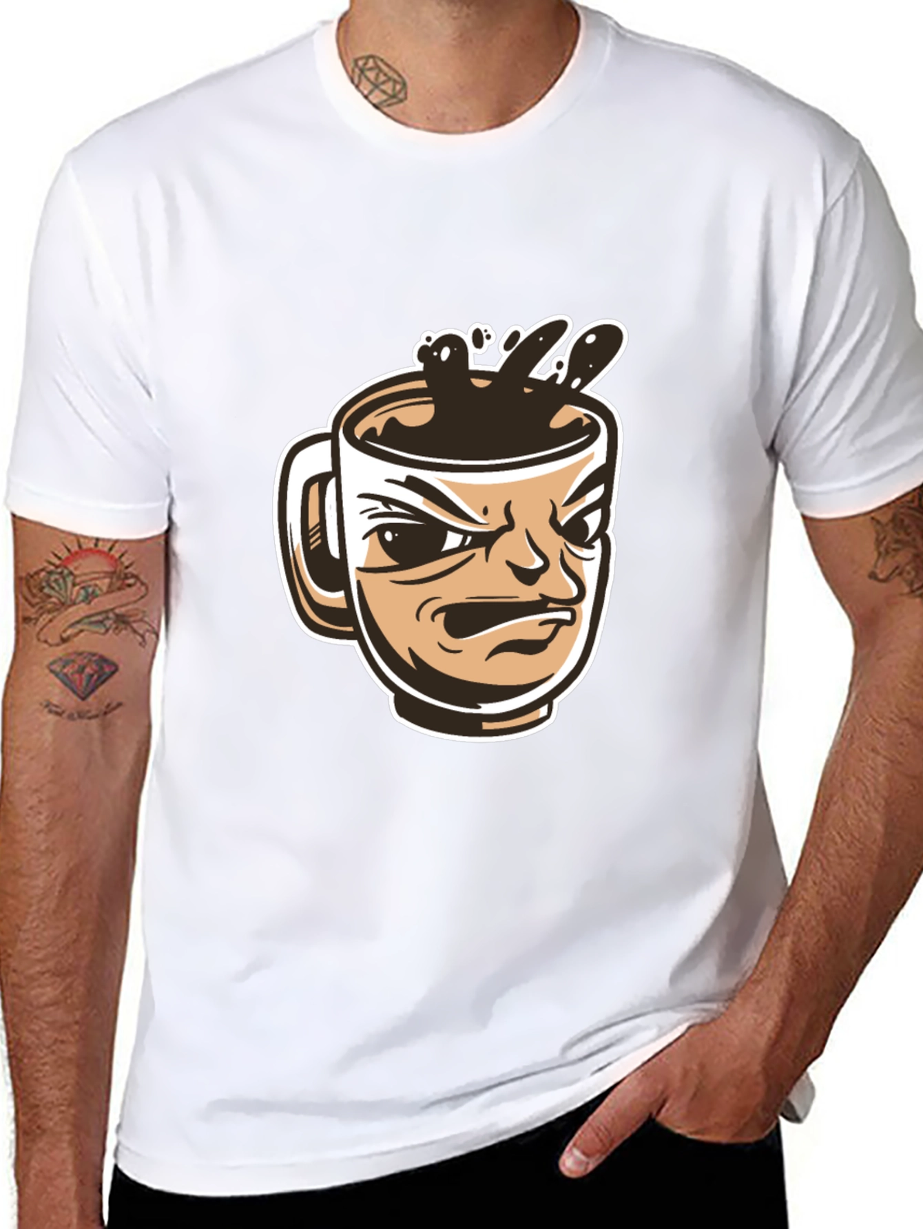 Mens Black T-Shirt - Angry Coffee Cup Design