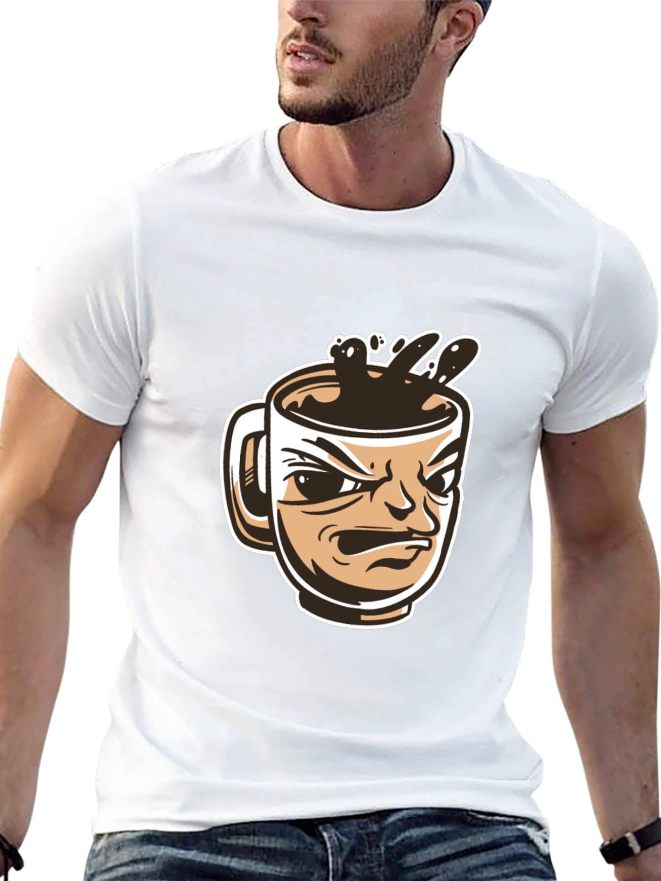 Mens Black T-Shirt - Angry Coffee Cup Design