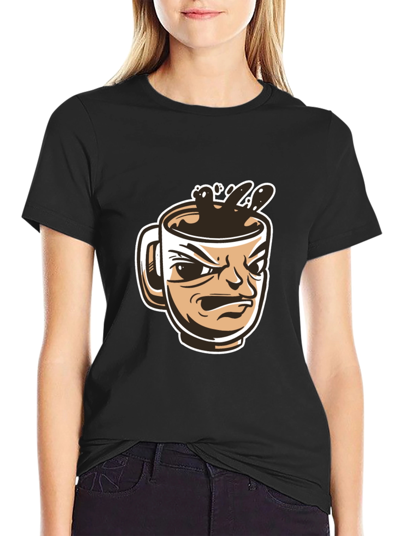 Mens Black T-Shirt - Angry Coffee Cup Design