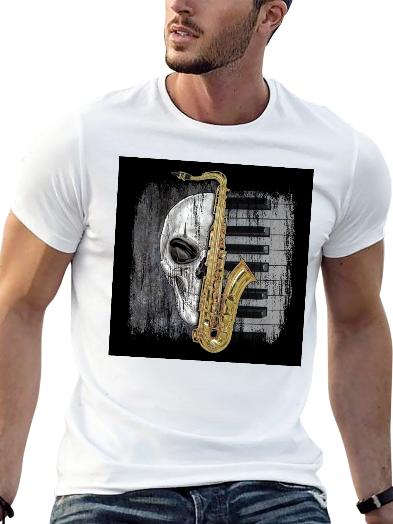Skull Saxophone Graphic Tee