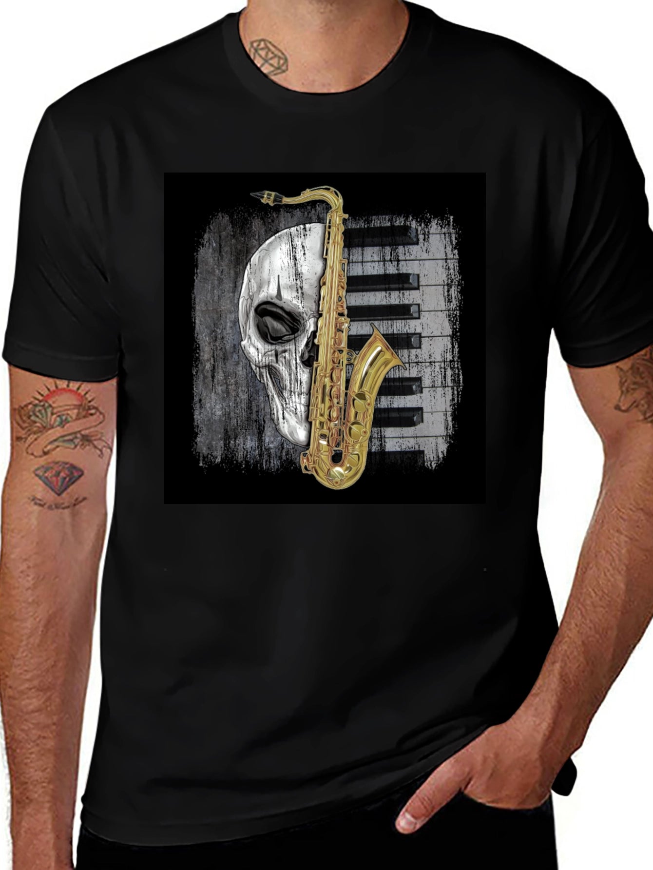 Skull Saxophone Graphic Tee