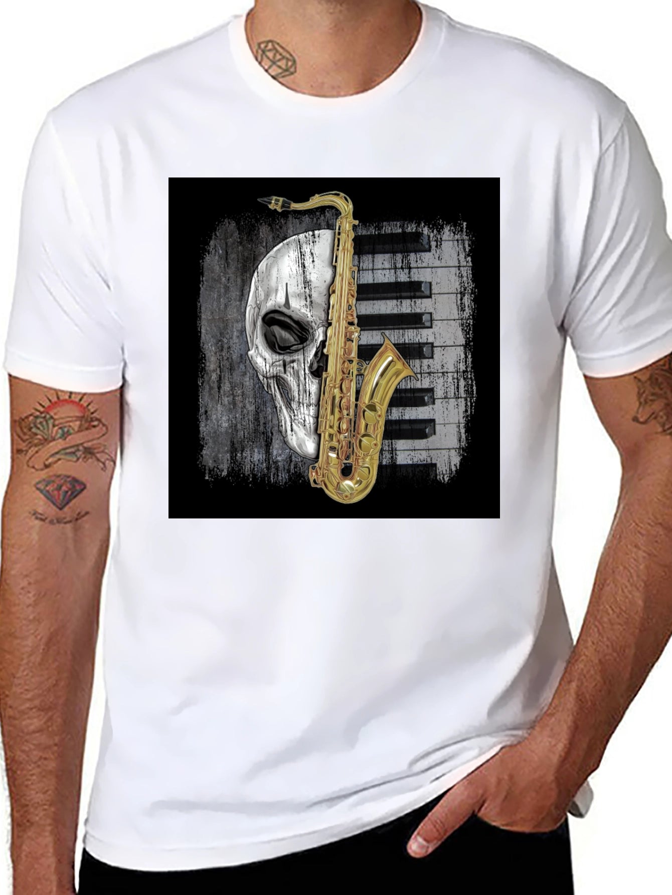 Skull Saxophone Graphic Tee