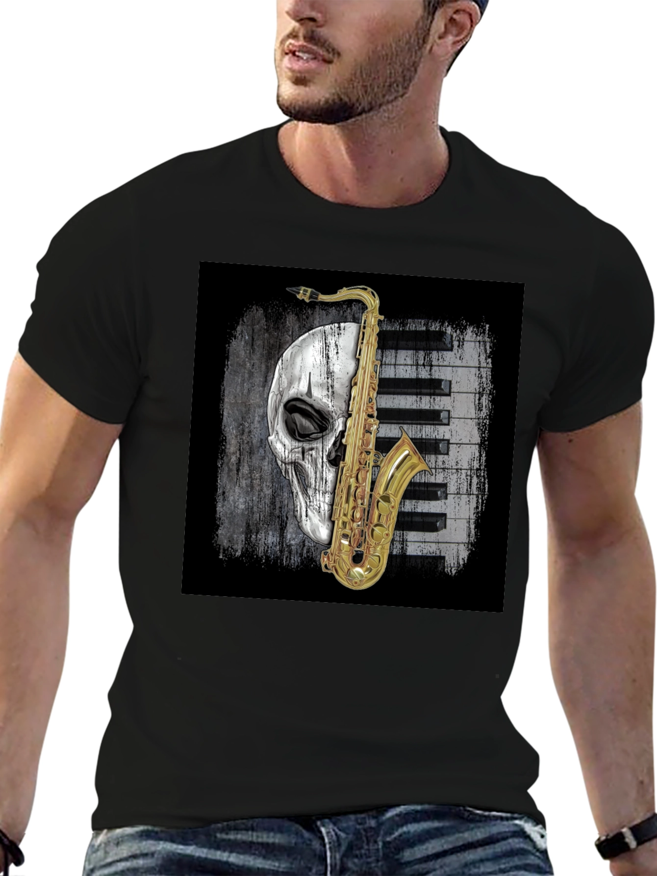 Skull Saxophone Graphic Tee