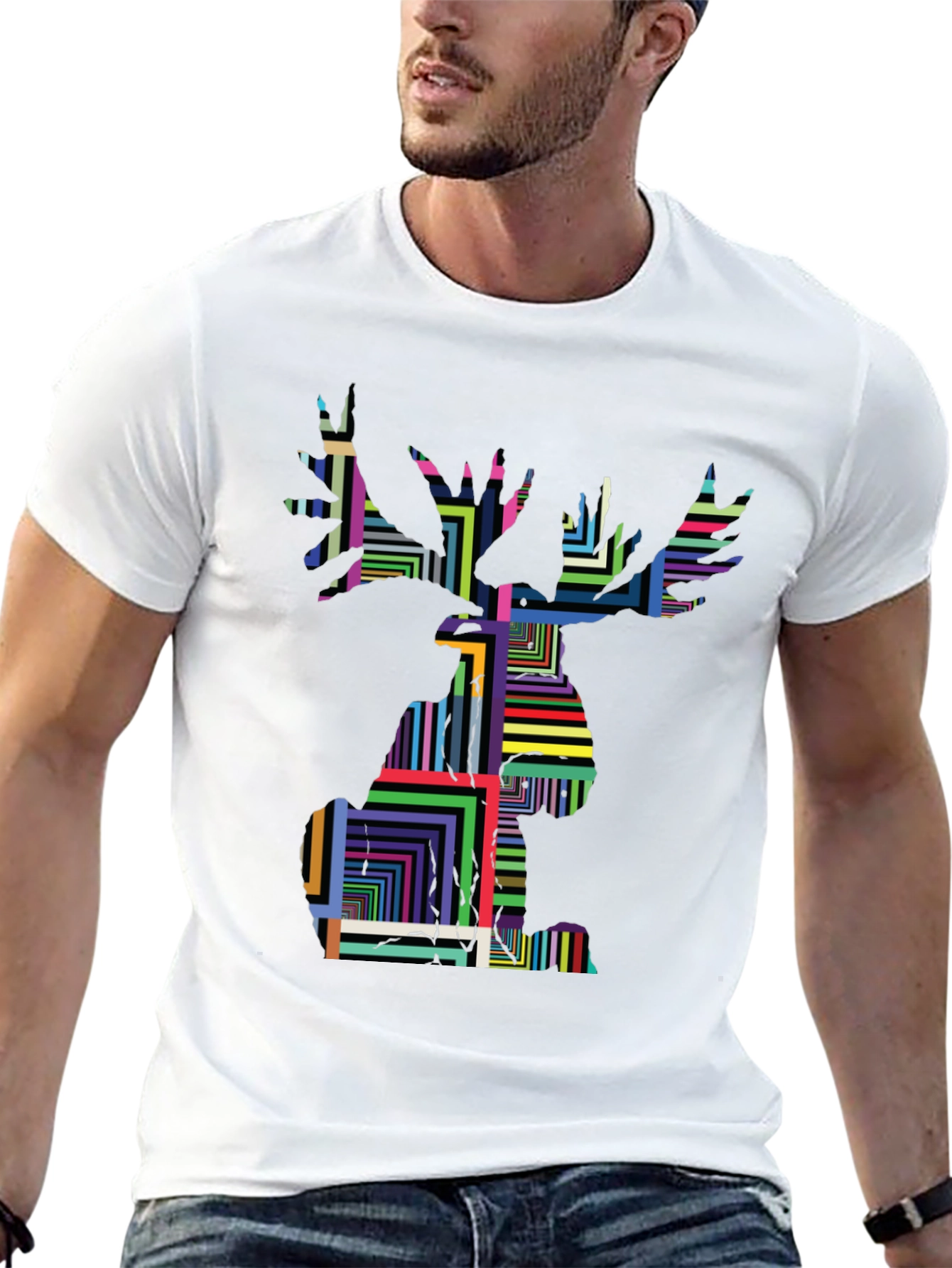 Geometric Moose Graphic Tee - Black Unisex Shirt