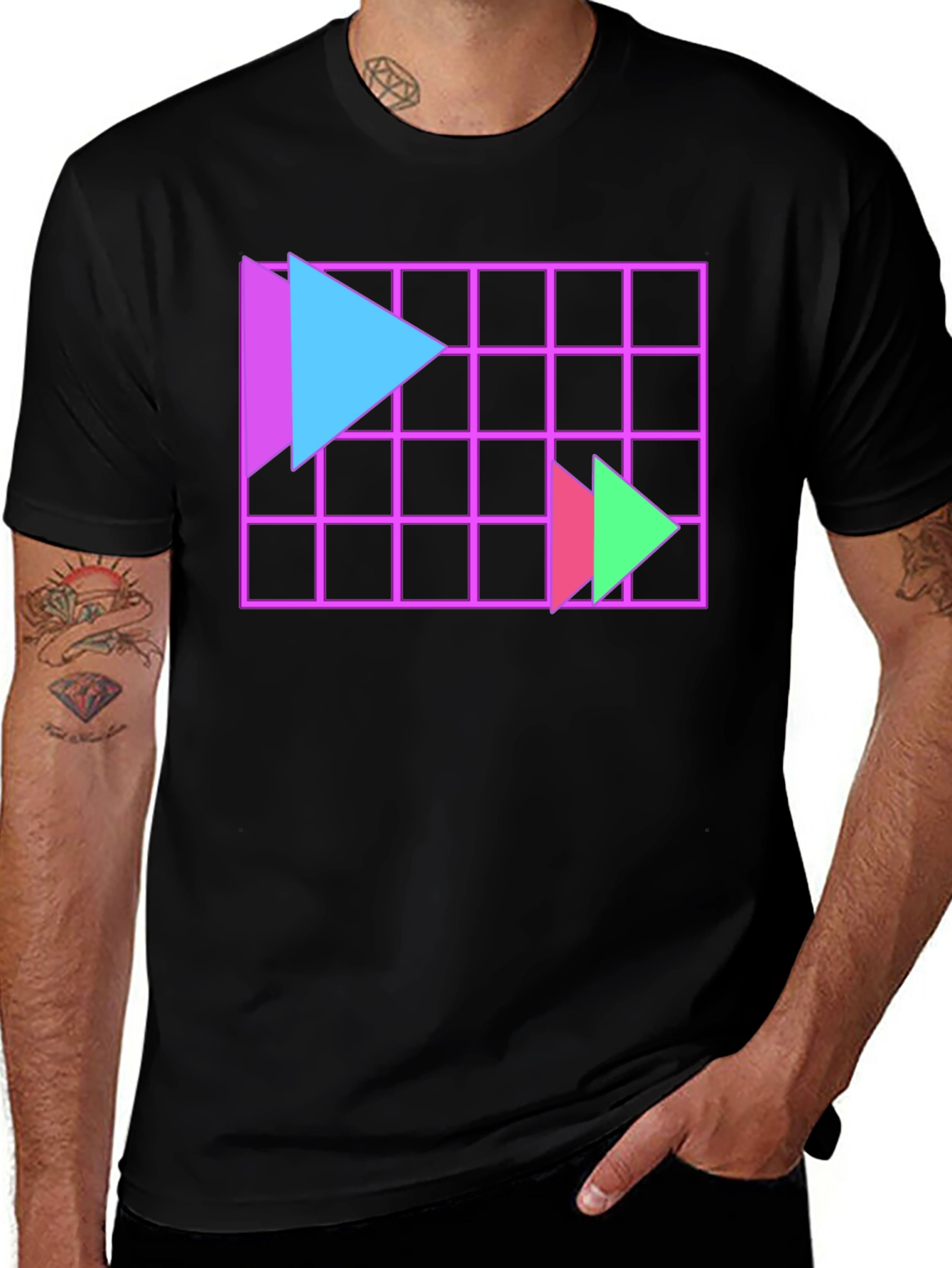 Retro Wave Grid T-Shirt - Geometric Design