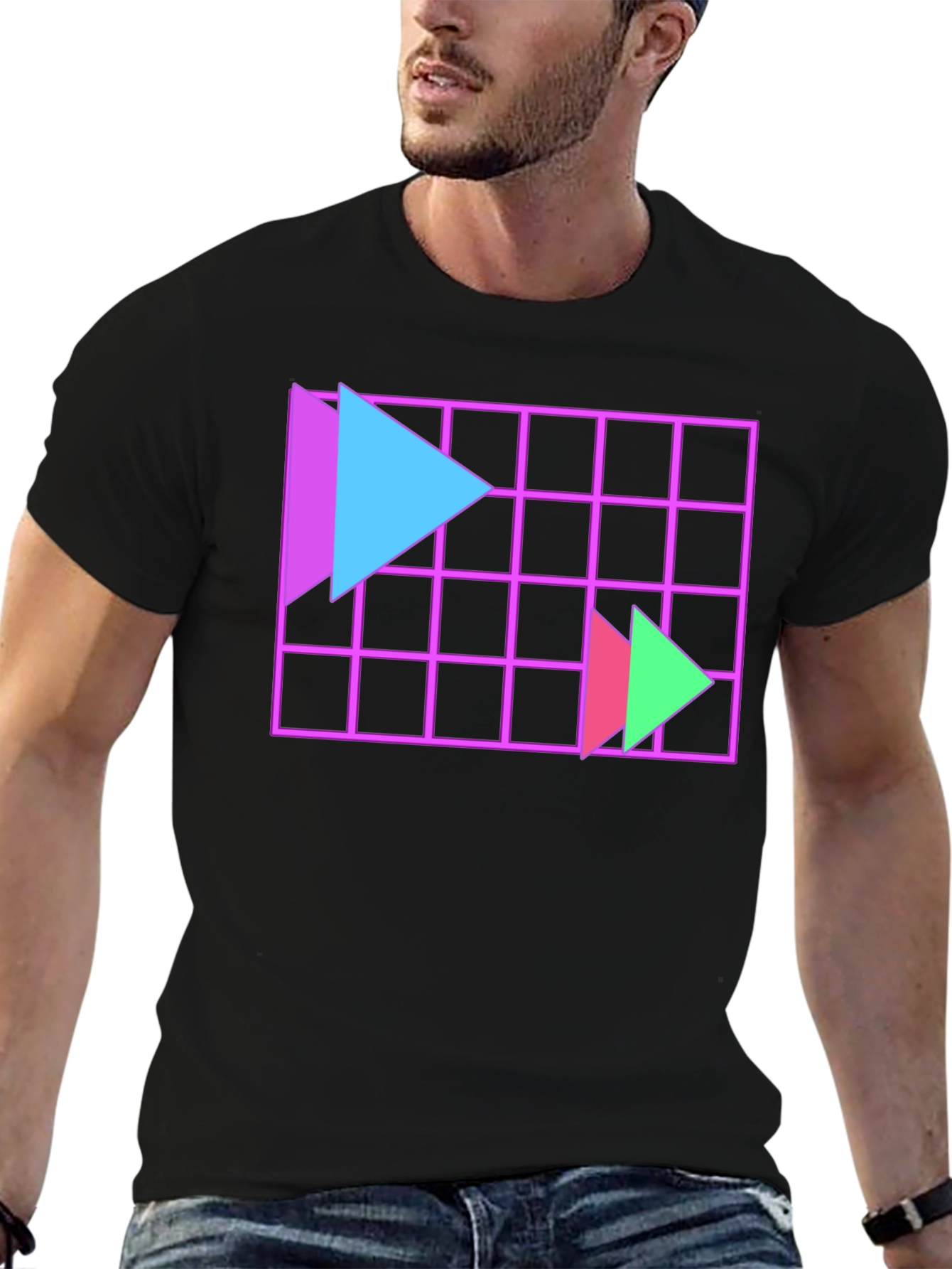 Retro Wave Grid T-Shirt - Geometric Design