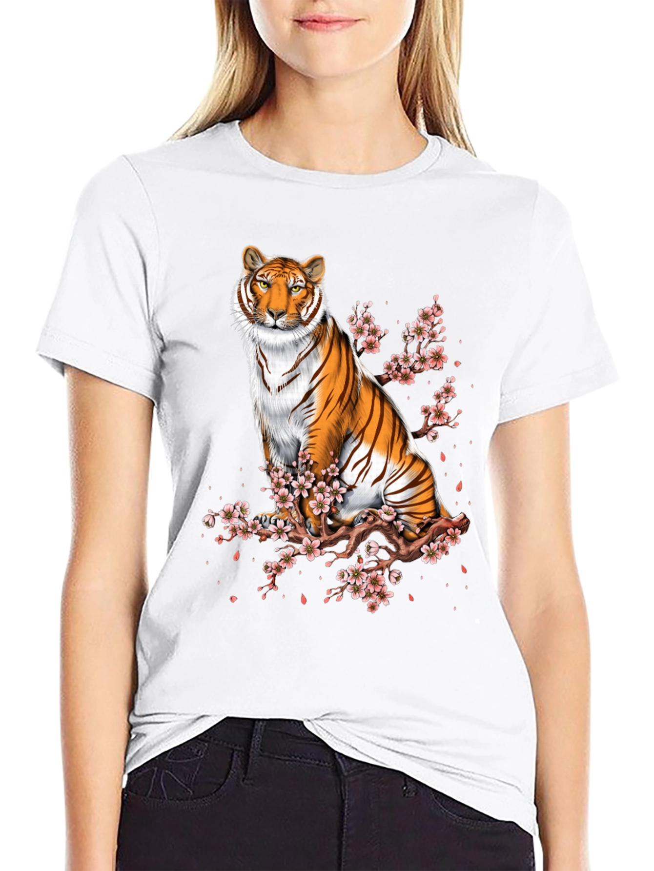 Tiger and Cherry Blossom Graphic Tee