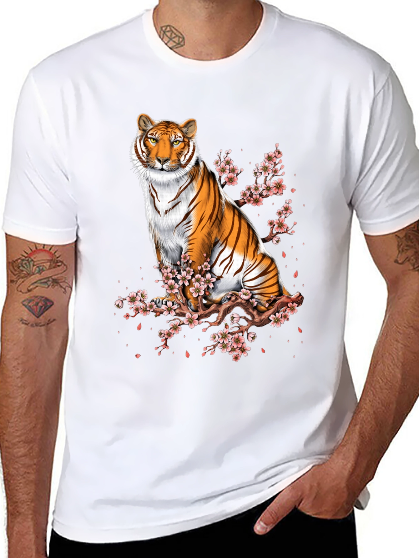 Tiger and Cherry Blossom Graphic Tee