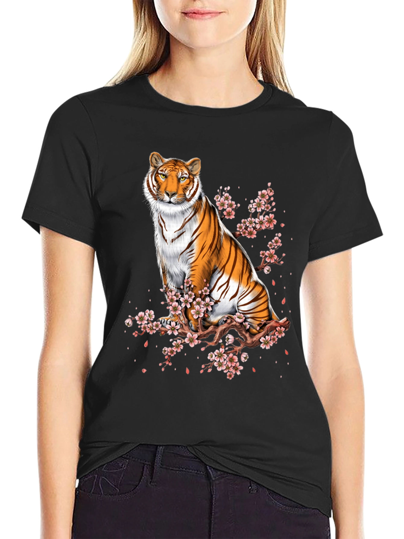 Tiger and Cherry Blossom Graphic Tee