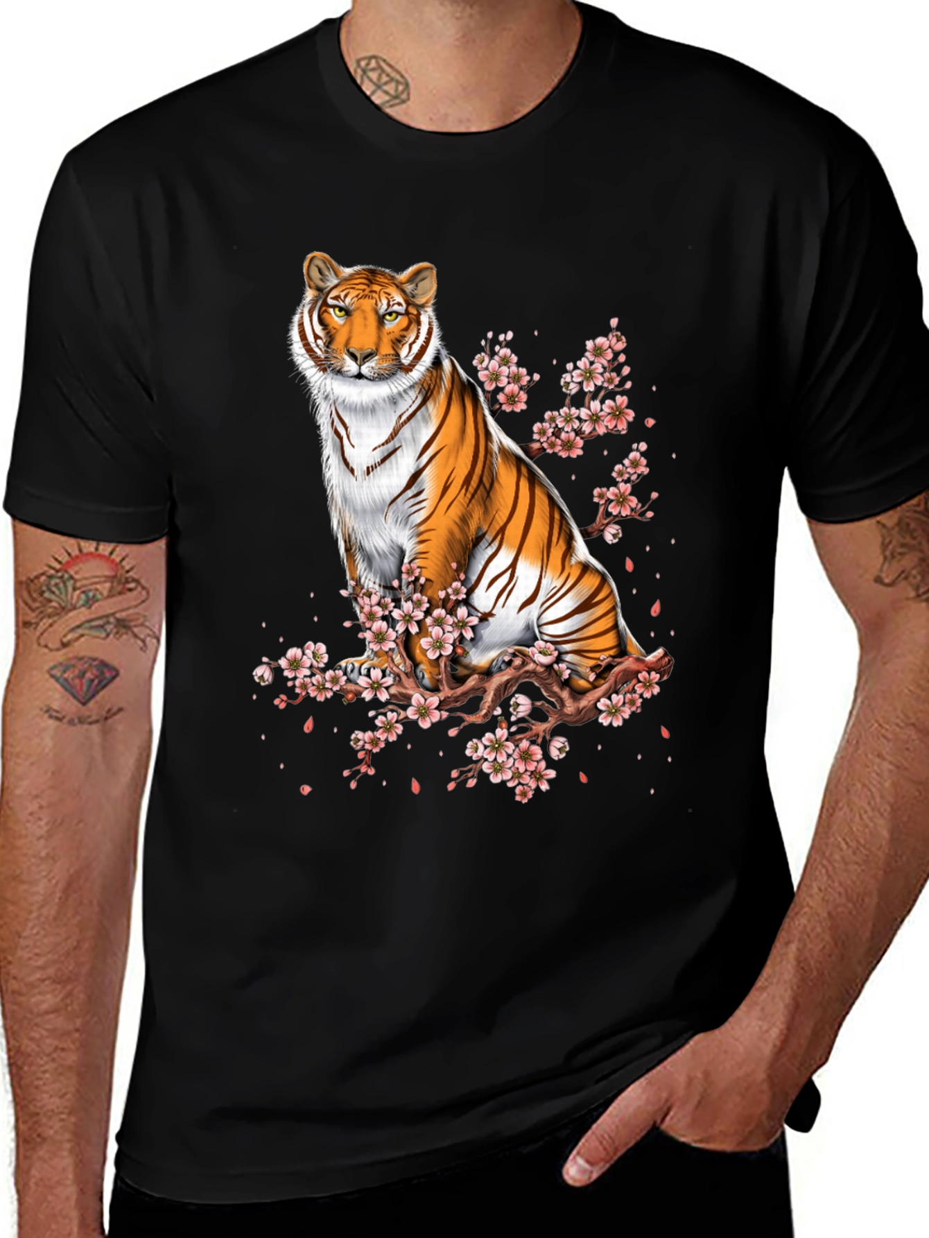 Tiger and Cherry Blossom Graphic Tee