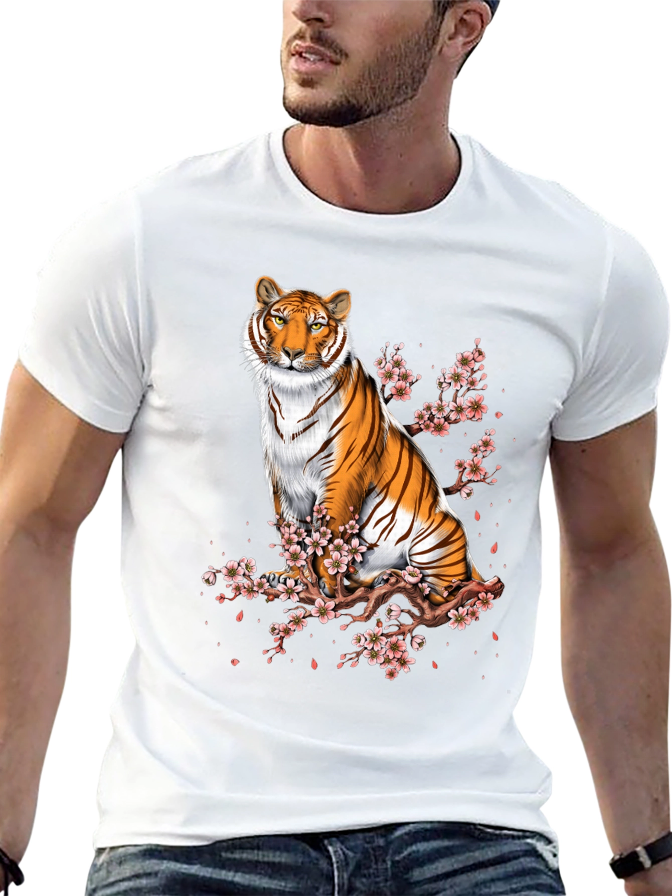 Tiger and Cherry Blossom Graphic Tee