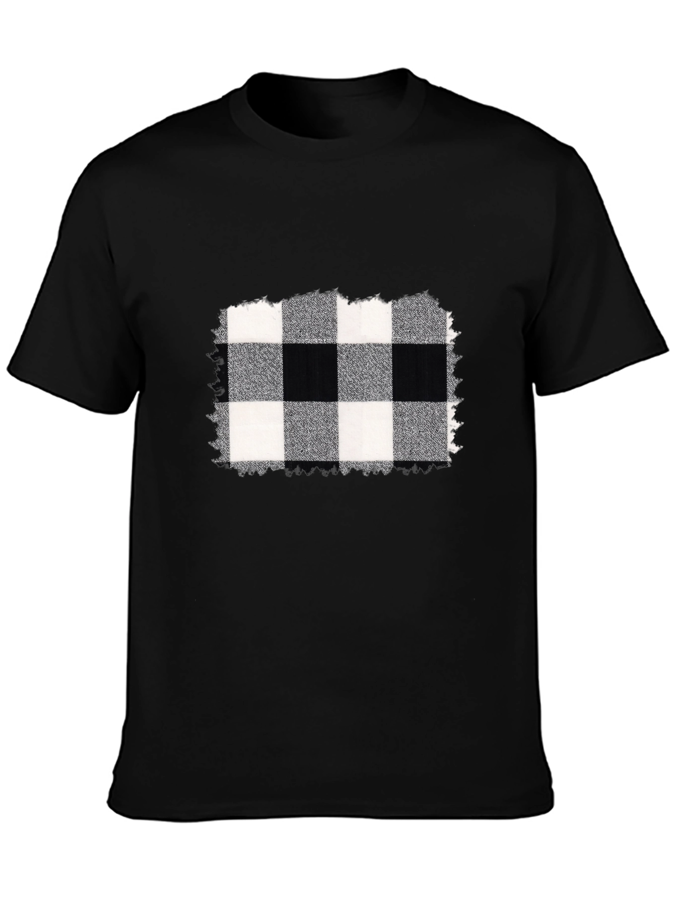 Black Tee with Buffalo Plaid Graphic