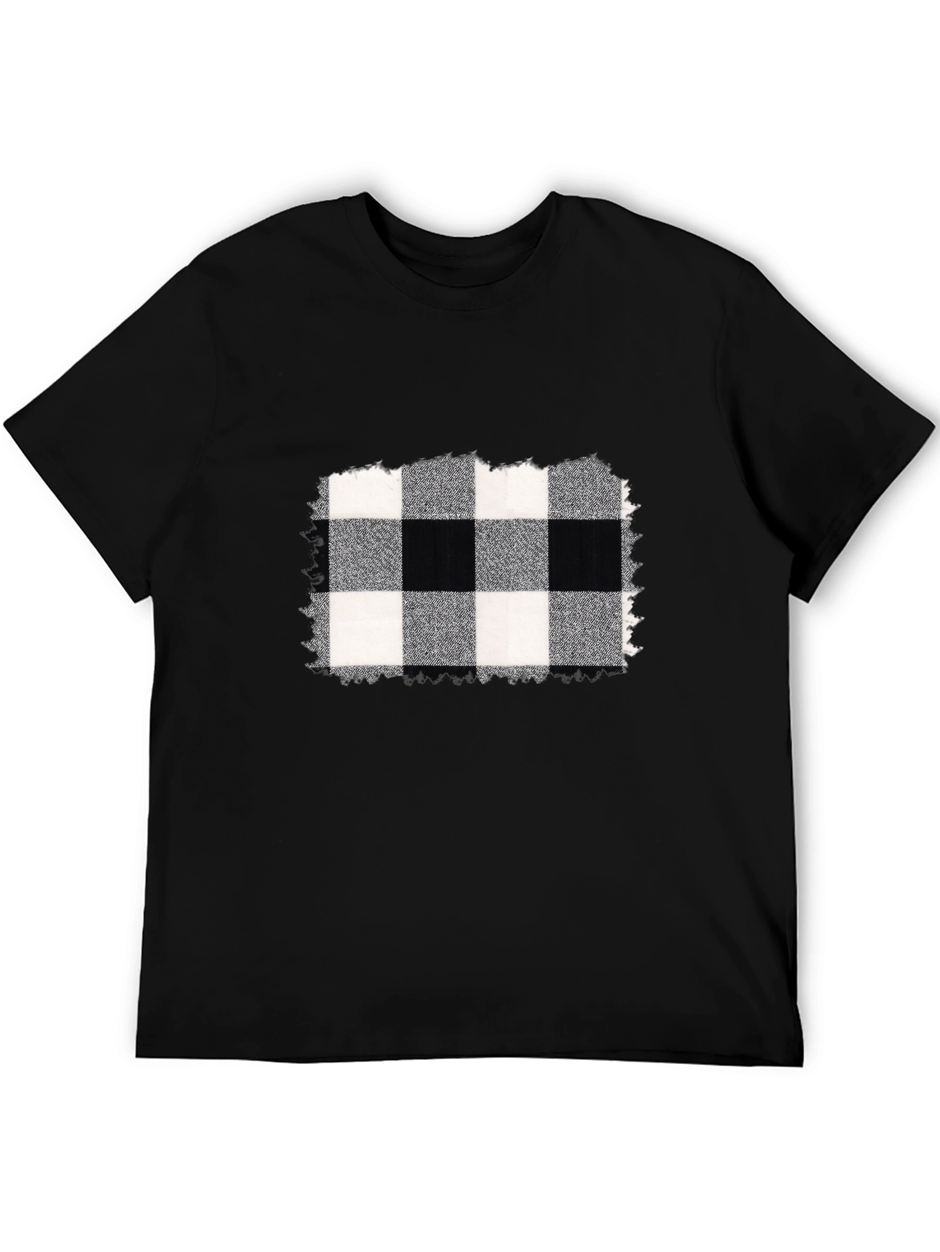 Black Tee with Buffalo Plaid Graphic