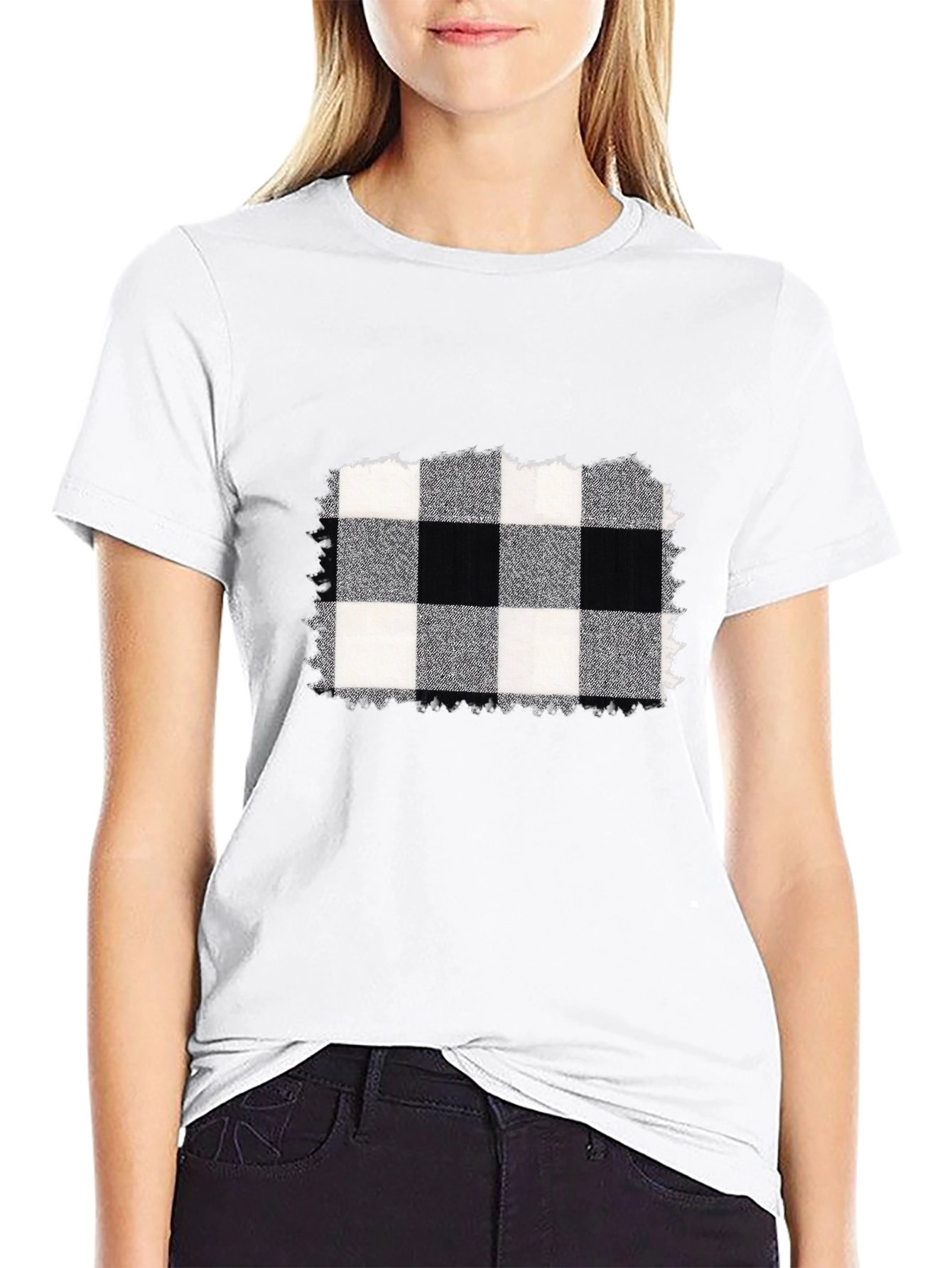 Black Tee with Buffalo Plaid Graphic