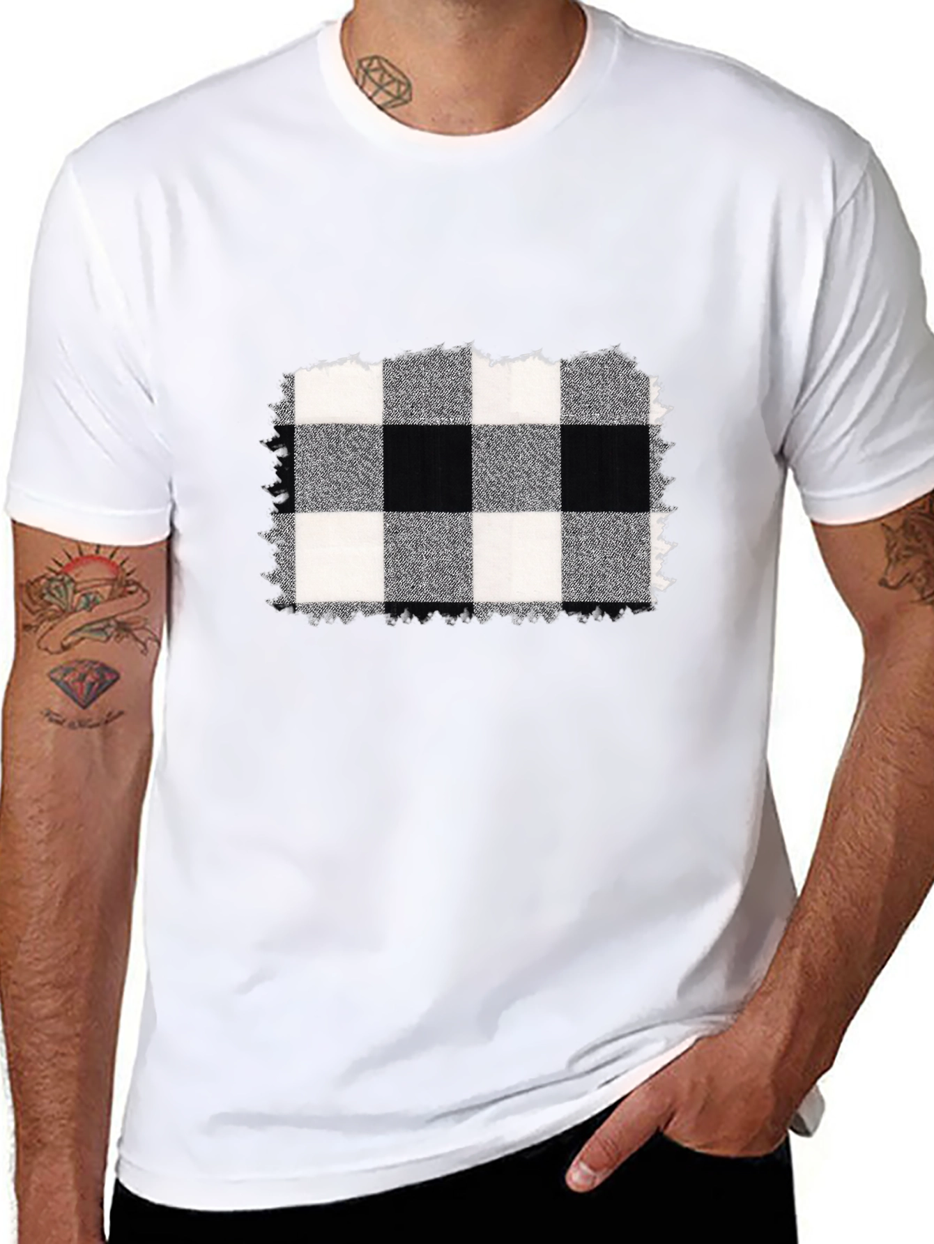 Black Tee with Buffalo Plaid Graphic
