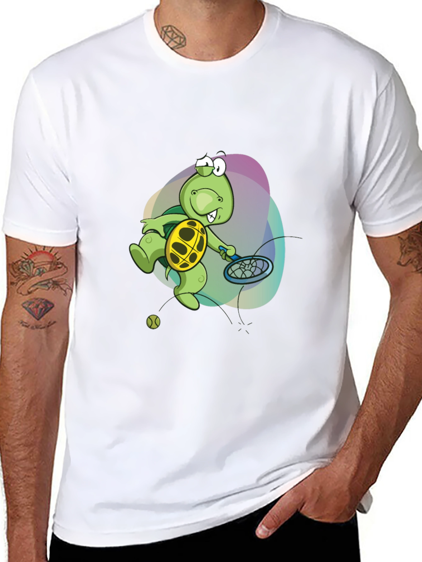 Turtle Tennis T-Shirt - Fun Cartoon Graphic Tee