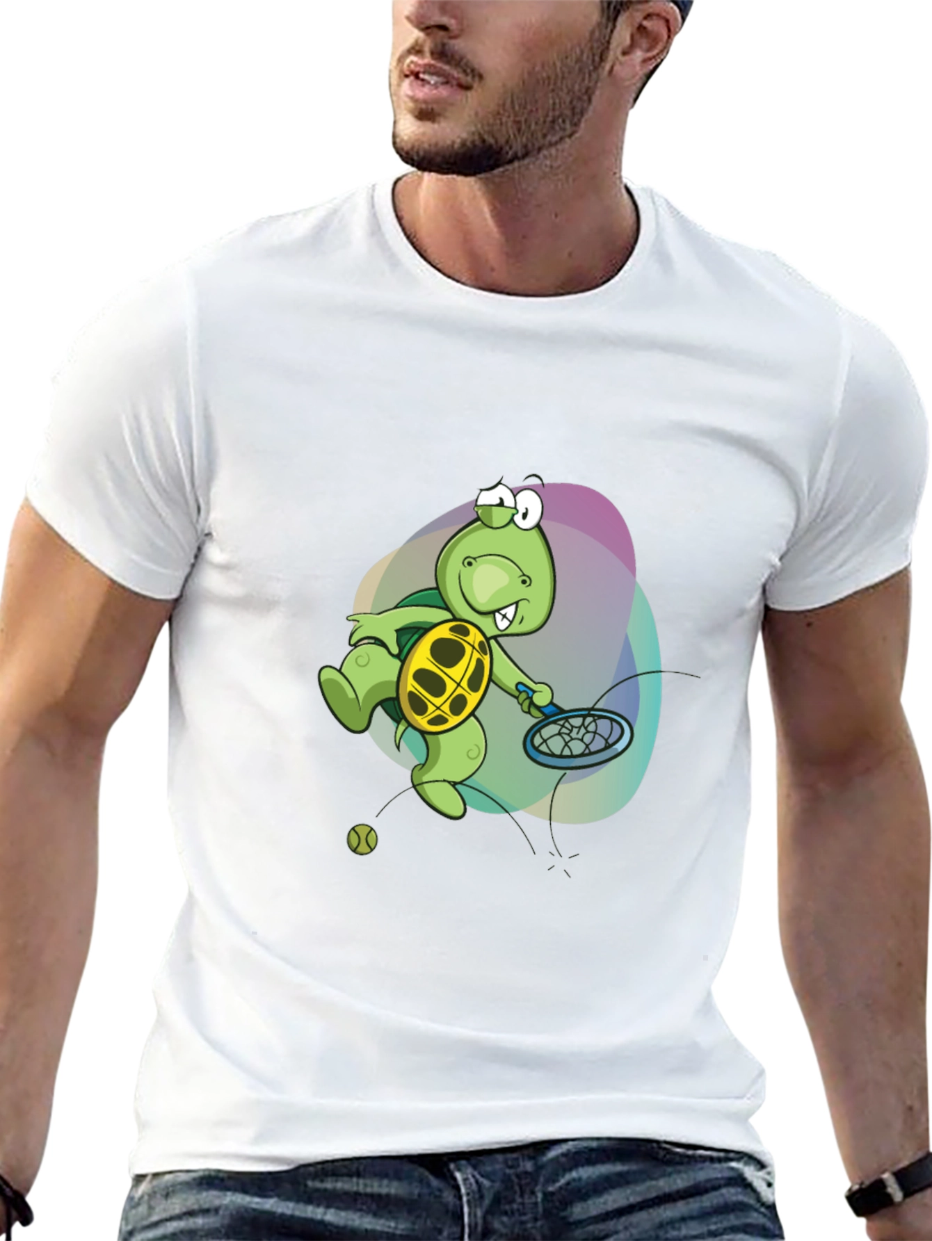 Turtle Tennis T-Shirt - Fun Cartoon Graphic Tee