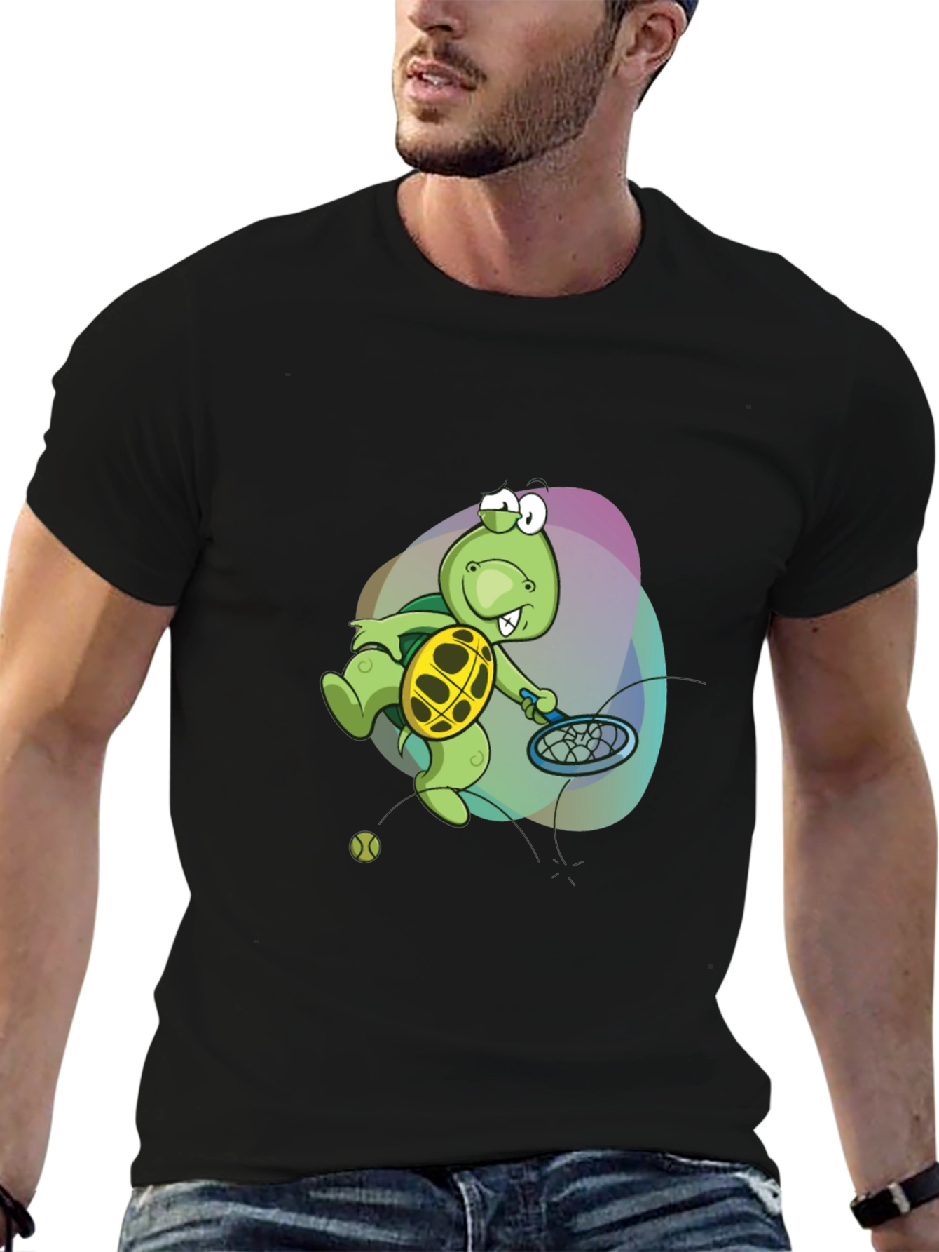 Turtle Tennis T-Shirt - Fun Cartoon Graphic Tee