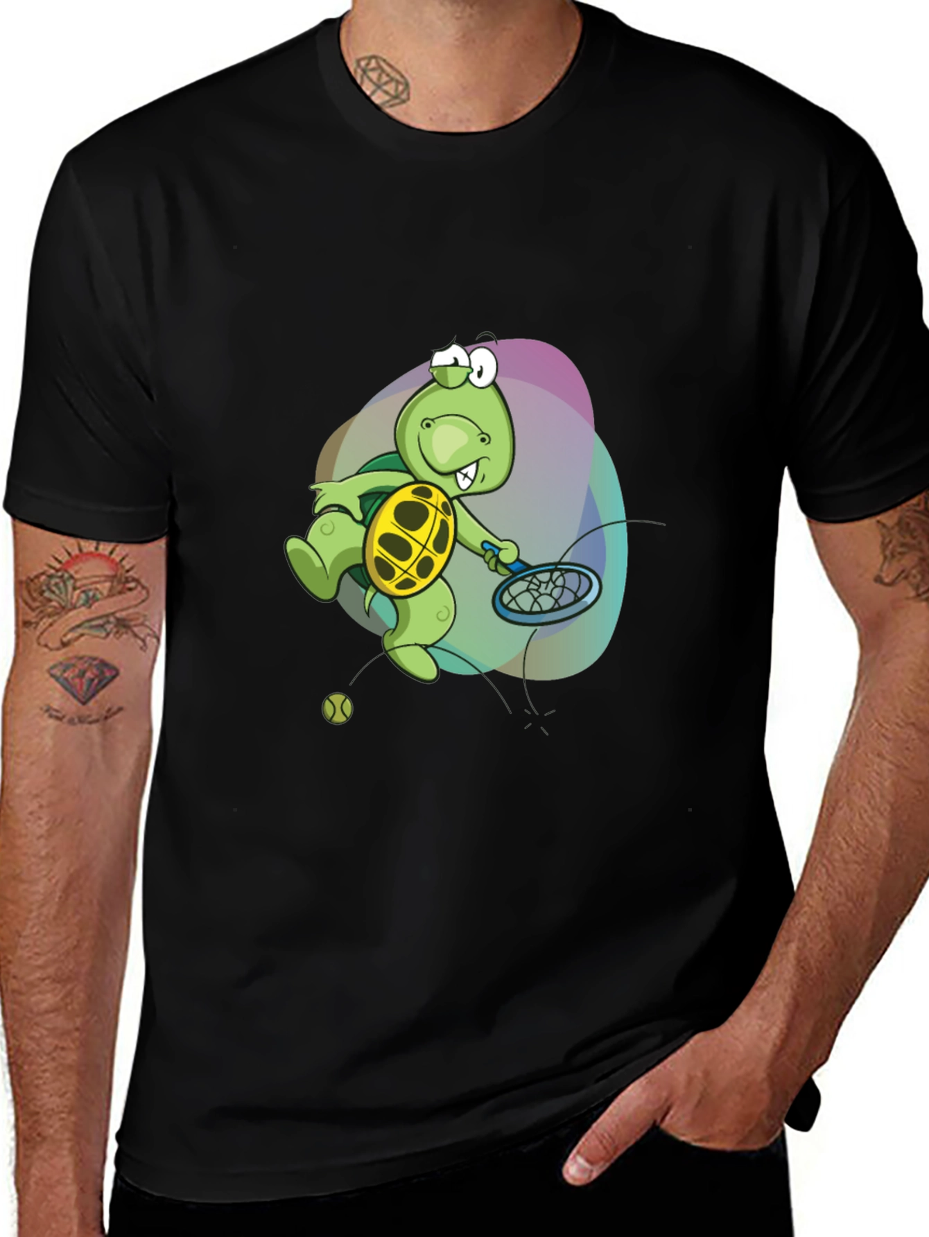 Turtle Tennis T-Shirt - Fun Cartoon Graphic Tee