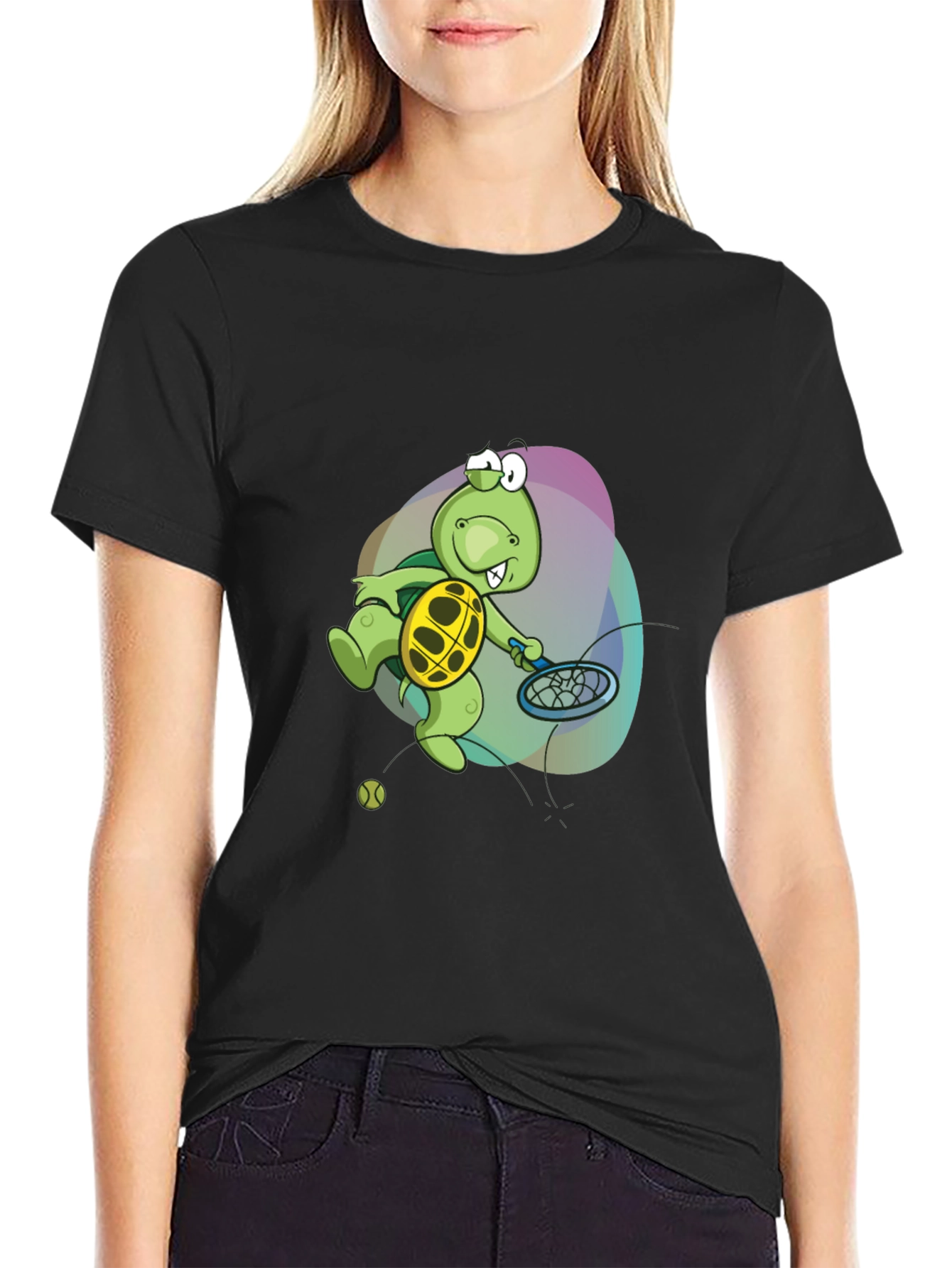 Turtle Tennis T-Shirt - Fun Cartoon Graphic Tee