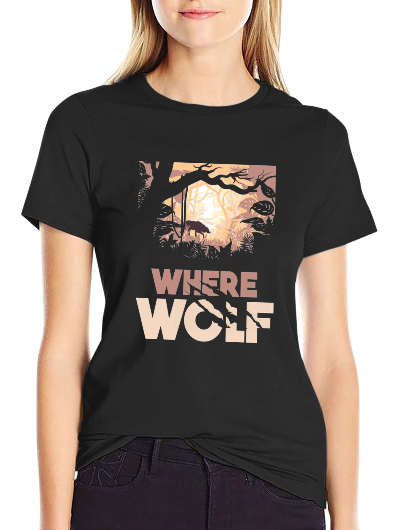 Where Wolf Graphic Print T-Shirt - Black