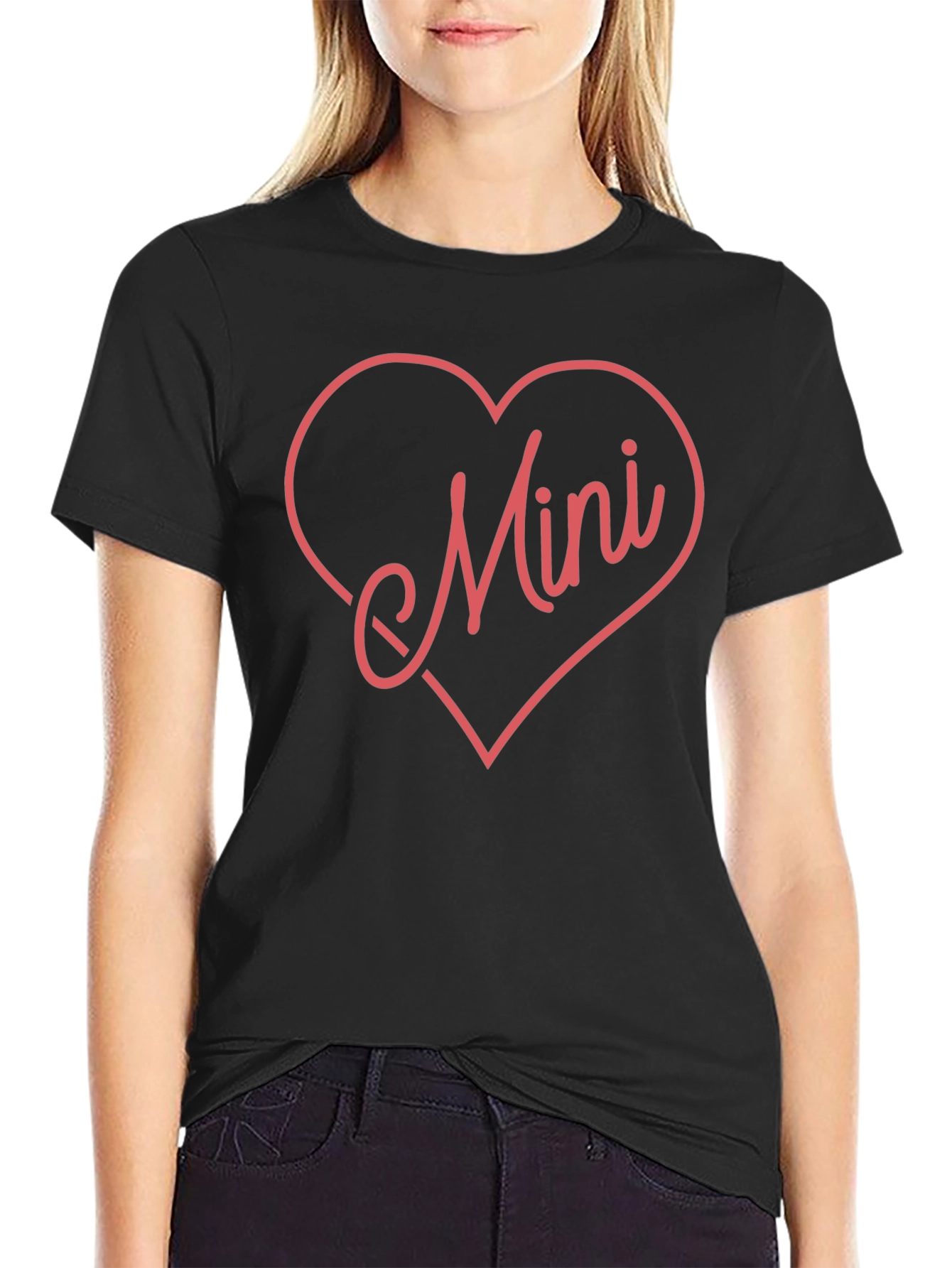 Mini Heart Graphic Tee - Black Cotton Blend Shirt