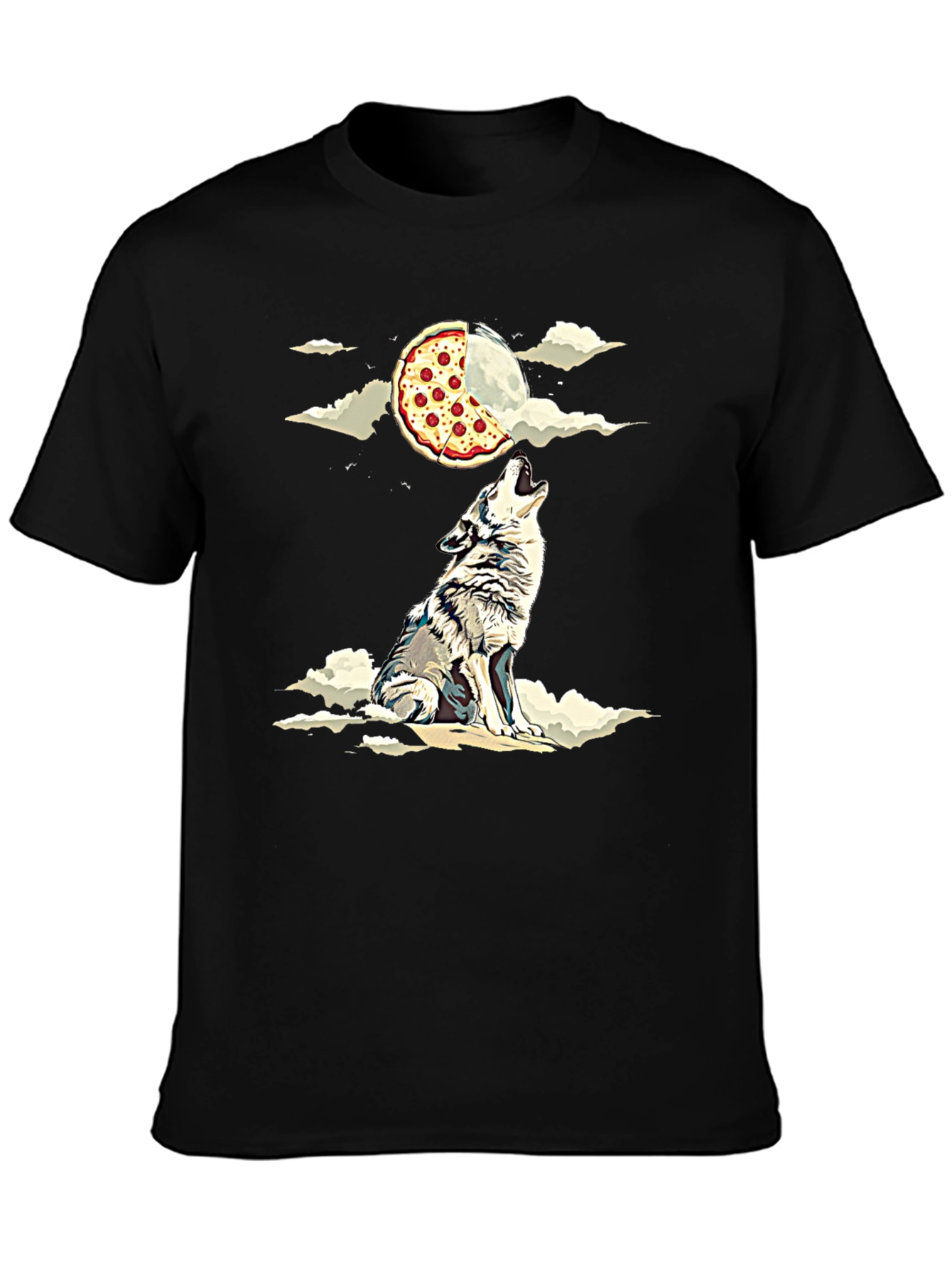 Wolf Howling at Pizza Moon Graphic Tee