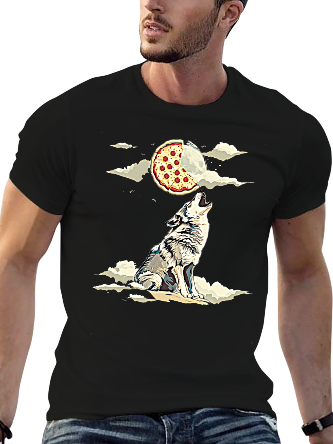 Wolf Howling at Pizza Moon Graphic Tee
