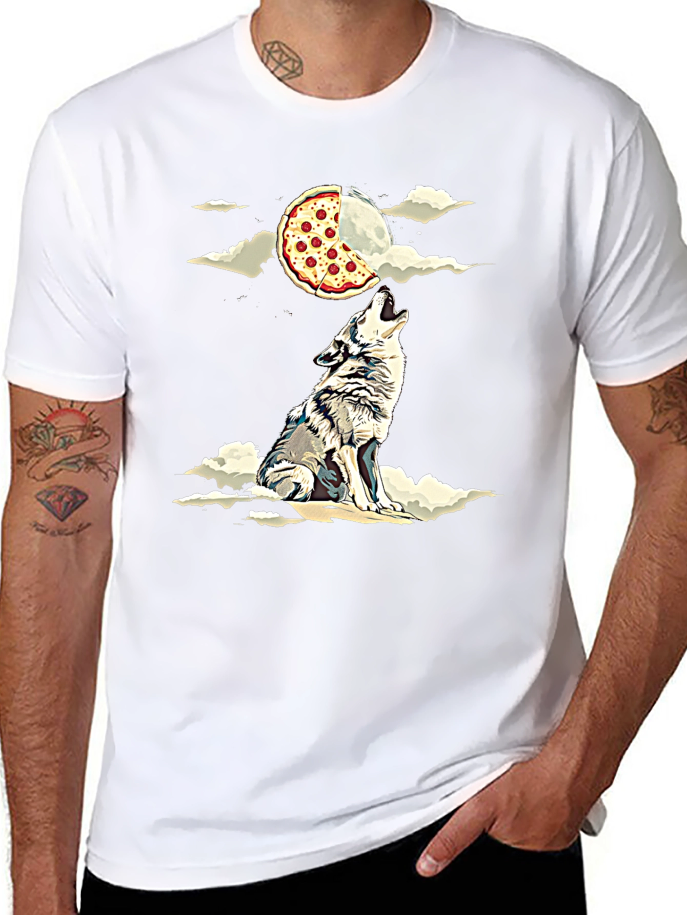 Wolf Howling at Pizza Moon Graphic Tee