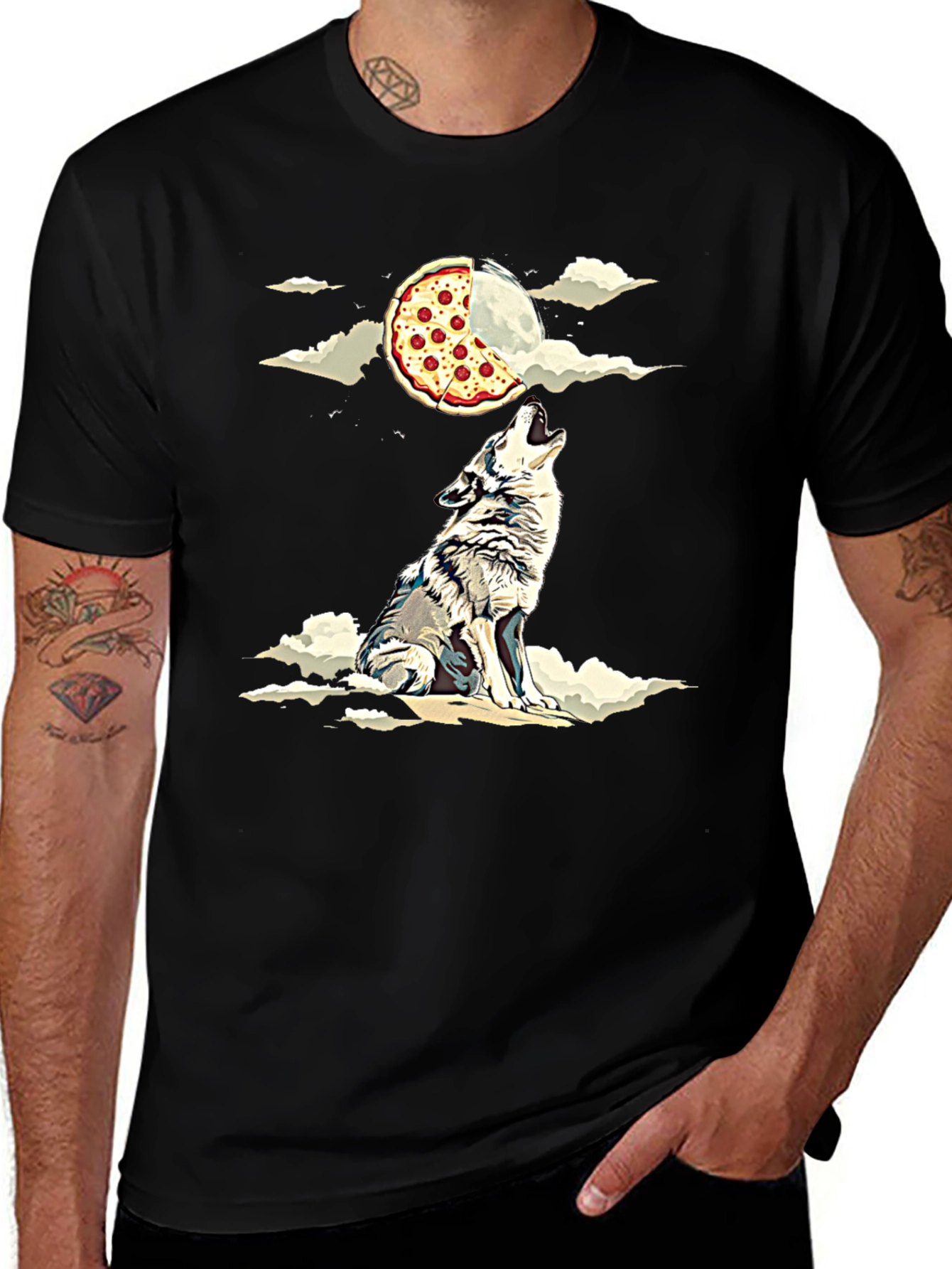 Wolf Howling at Pizza Moon Graphic Tee