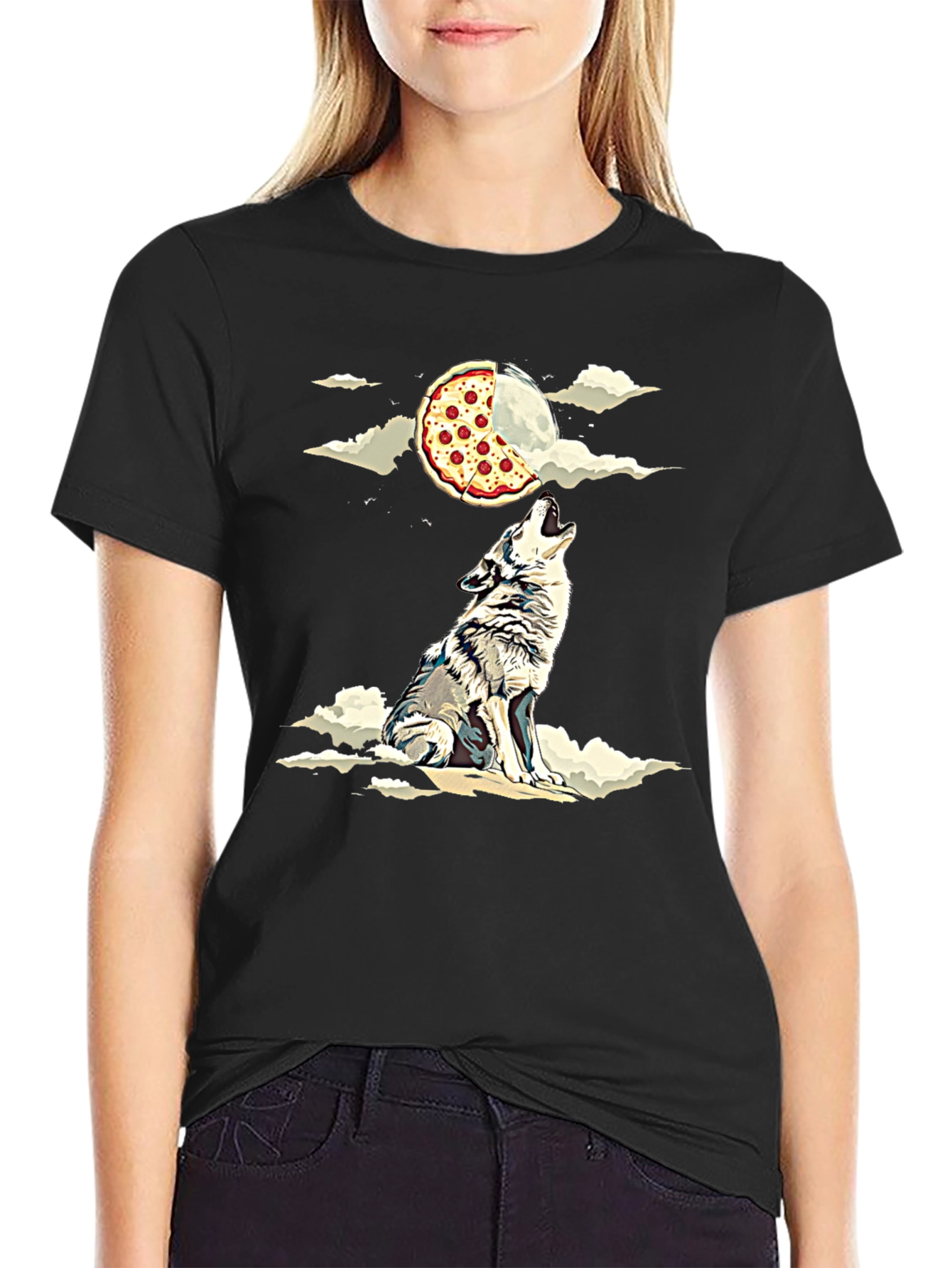Wolf Howling at Pizza Moon Graphic Tee
