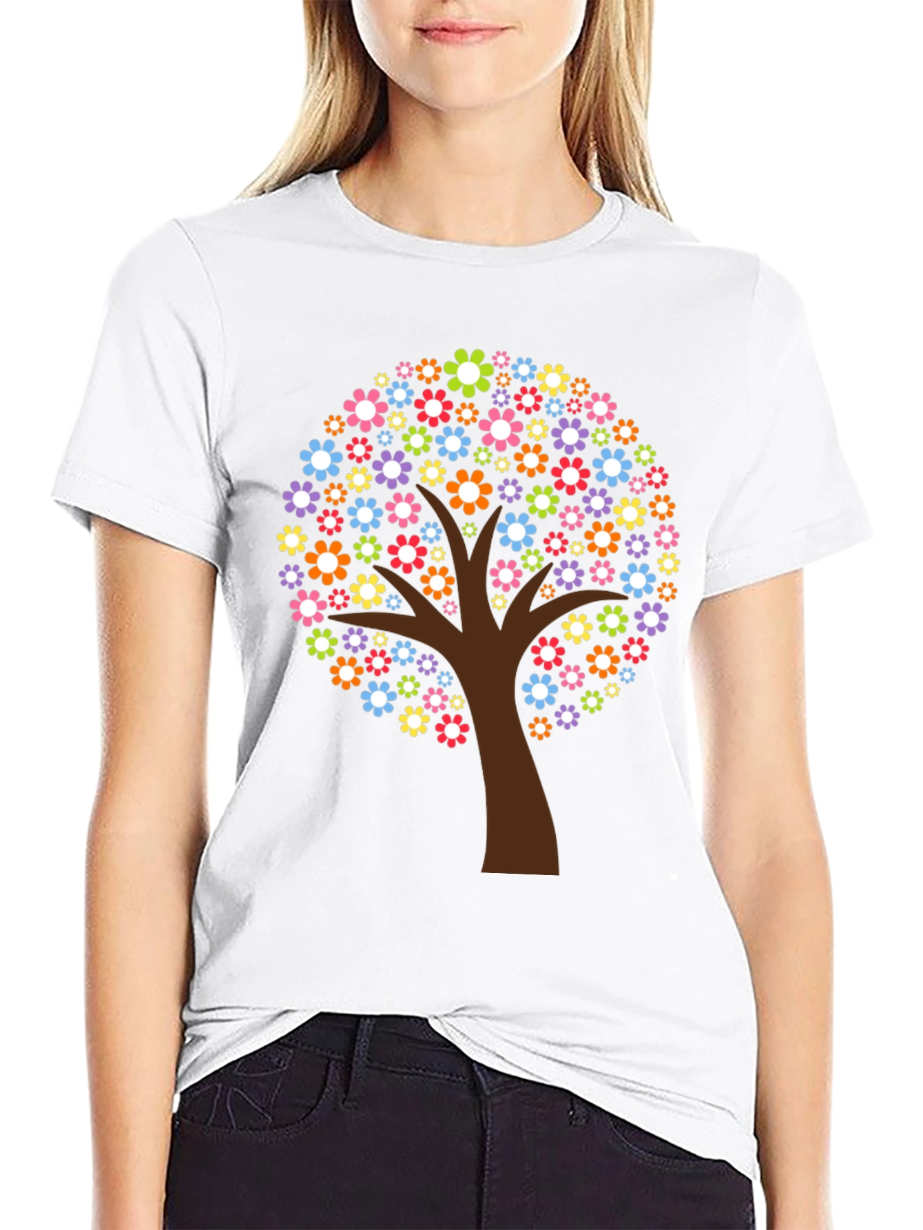 Floral Tree Graphic Print Black T-Shirt