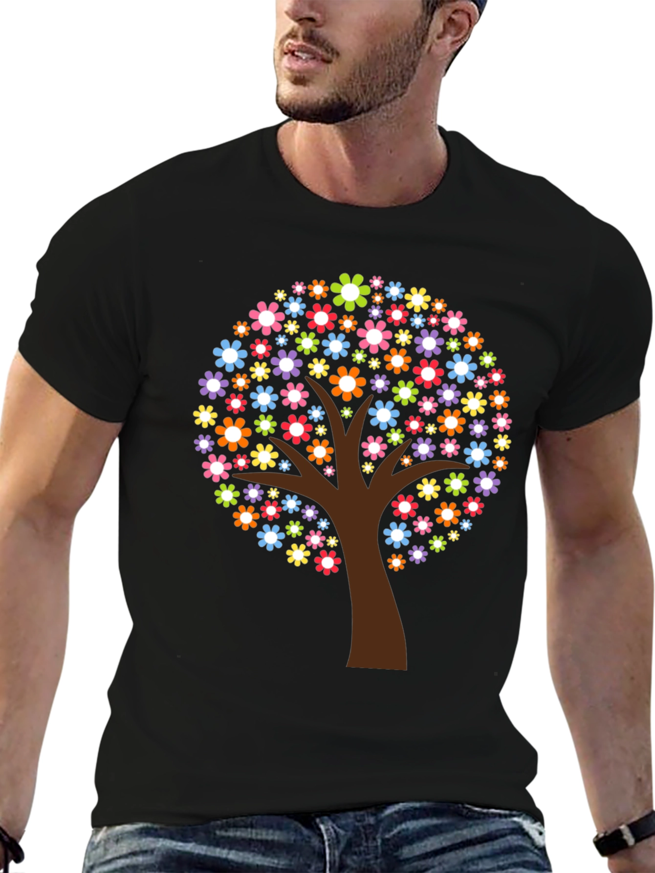 Floral Tree Graphic Print Black T-Shirt