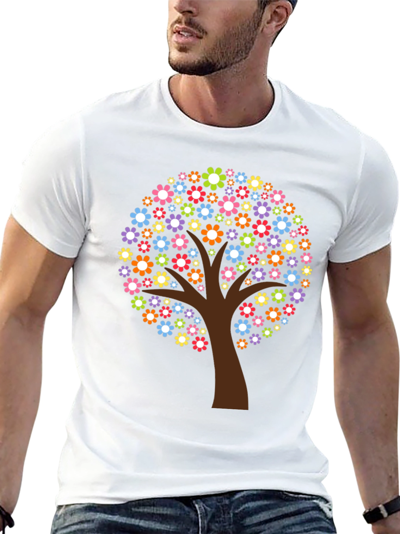 Floral Tree Graphic Print Black T-Shirt