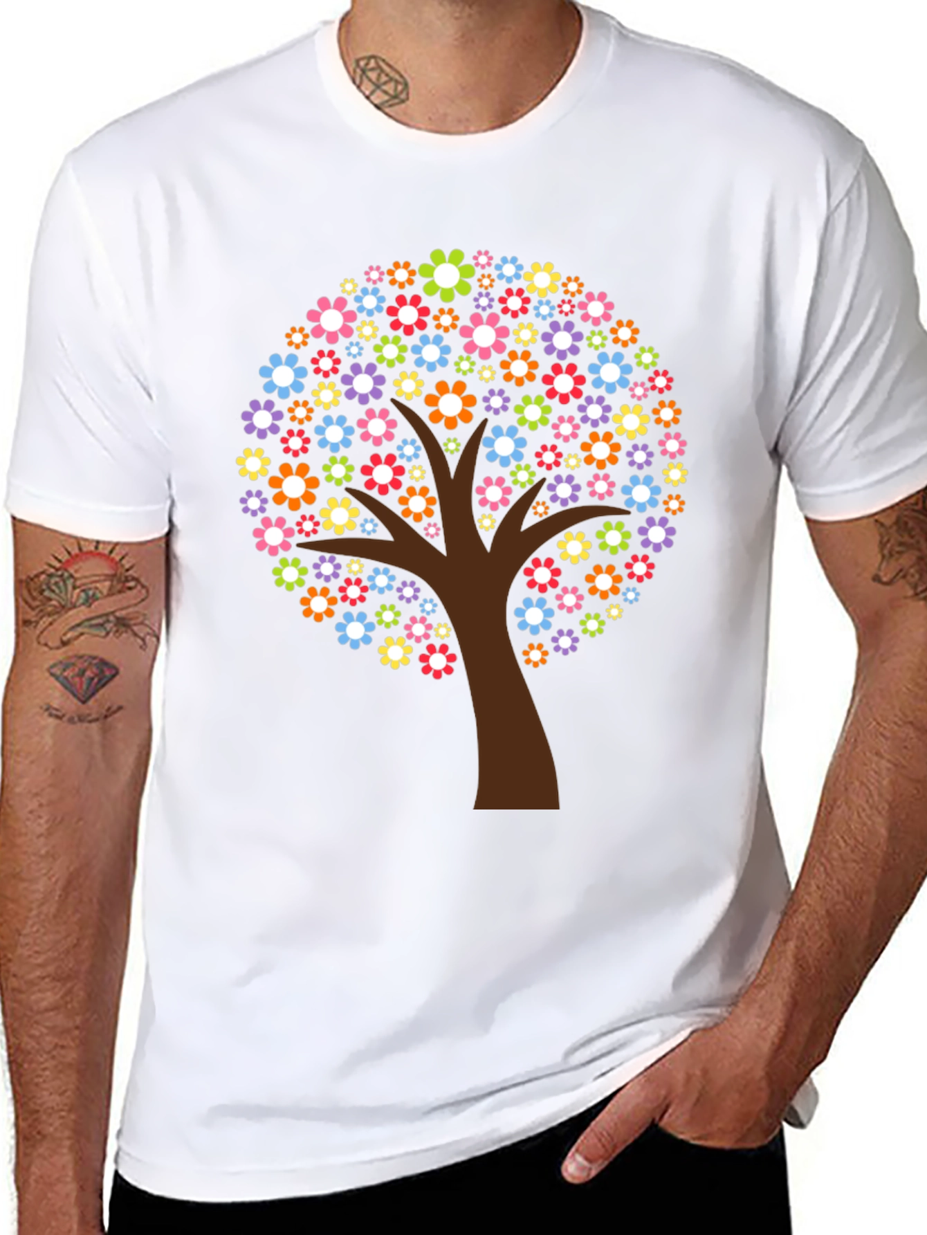 Floral Tree Graphic Print Black T-Shirt
