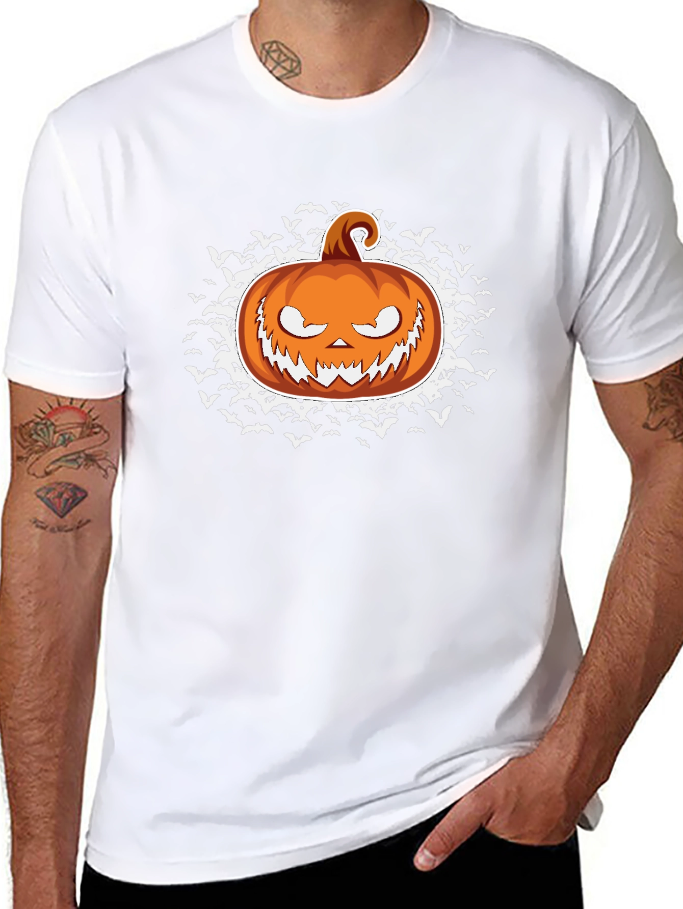 Halloween Pumpkin Bat Graphic Black T-Shirt