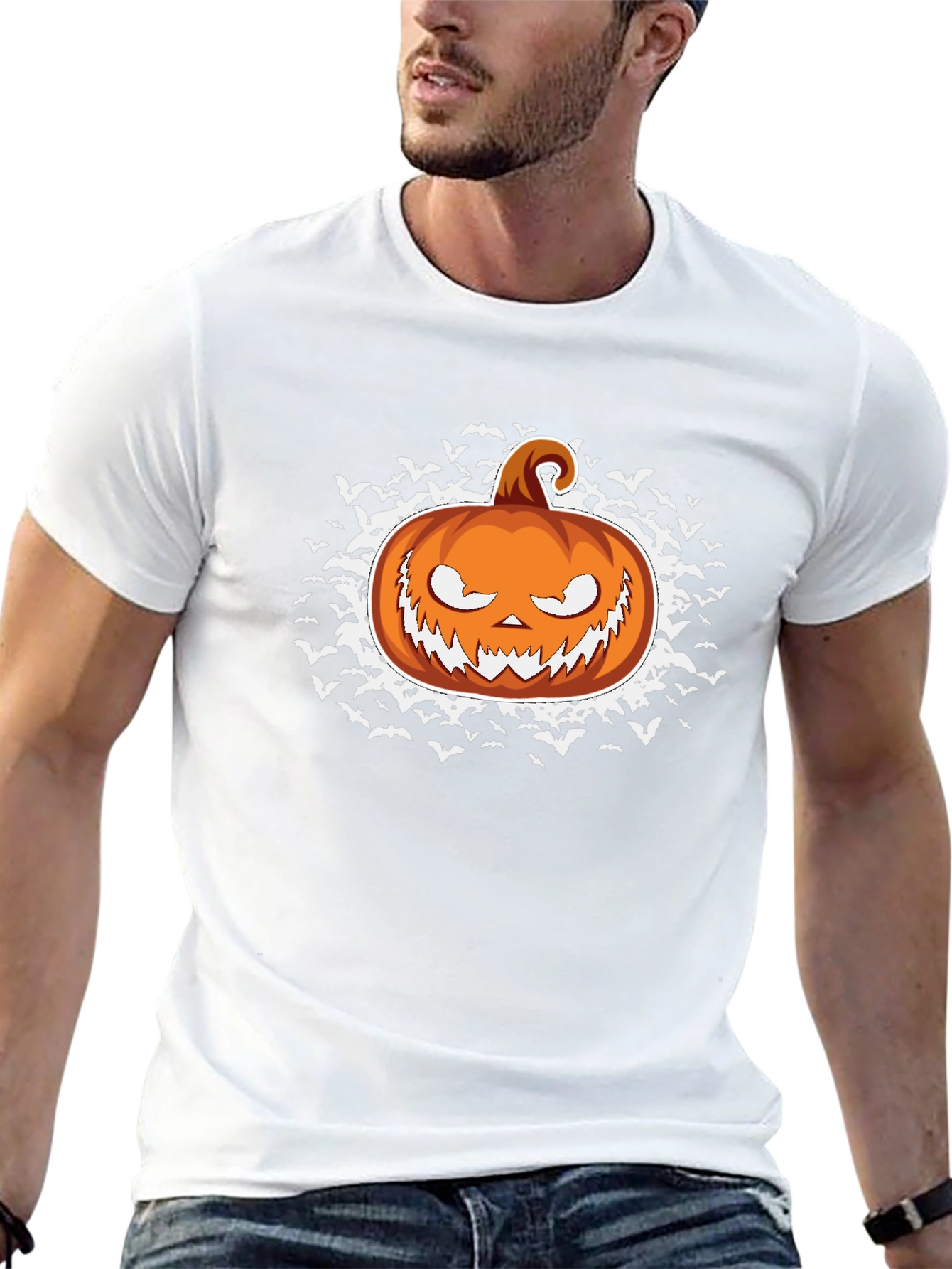 Halloween Pumpkin Bat Graphic Black T-Shirt