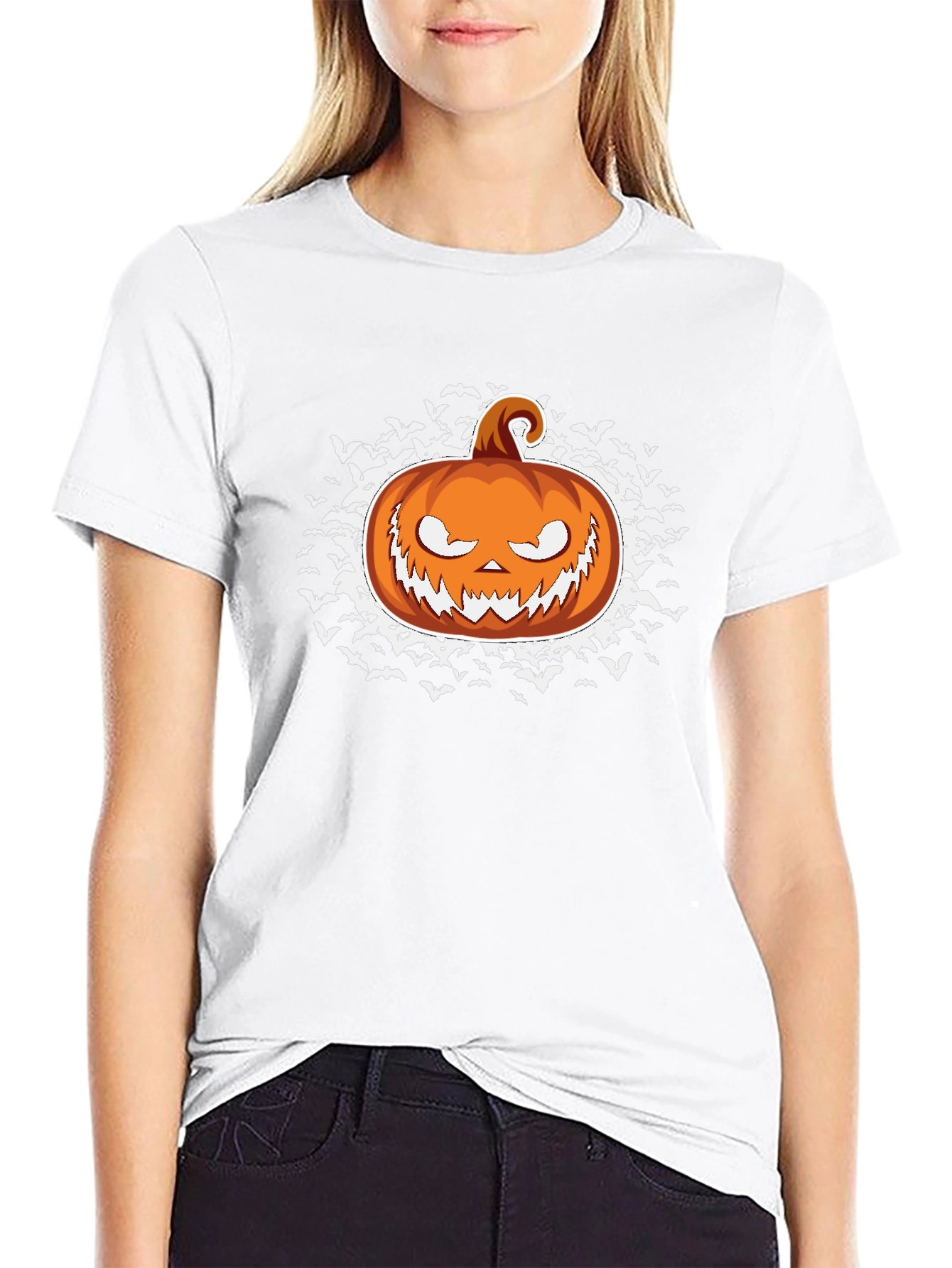 Halloween Pumpkin Bat Graphic Black T-Shirt