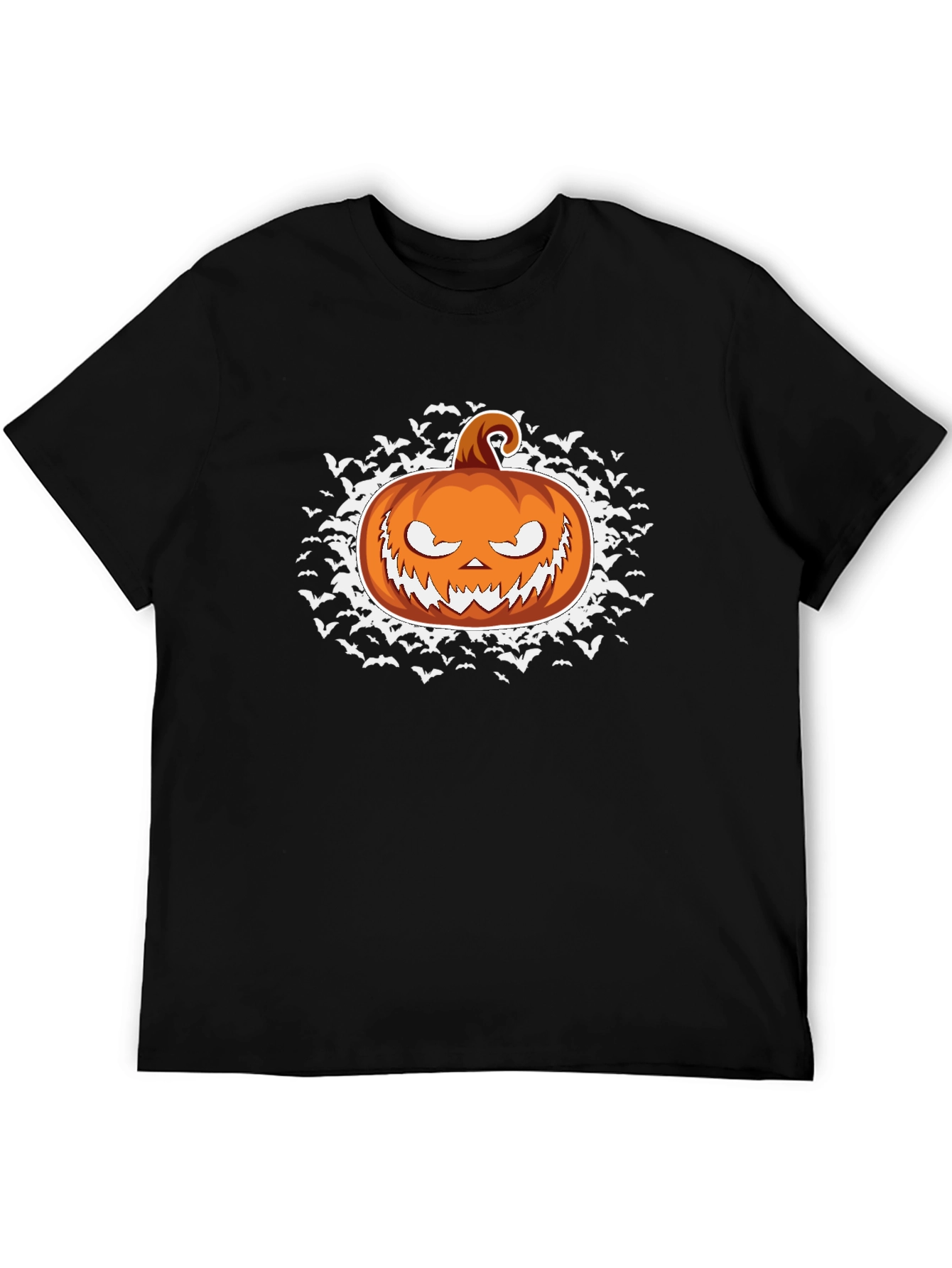 Halloween Pumpkin Bat Graphic Black T-Shirt