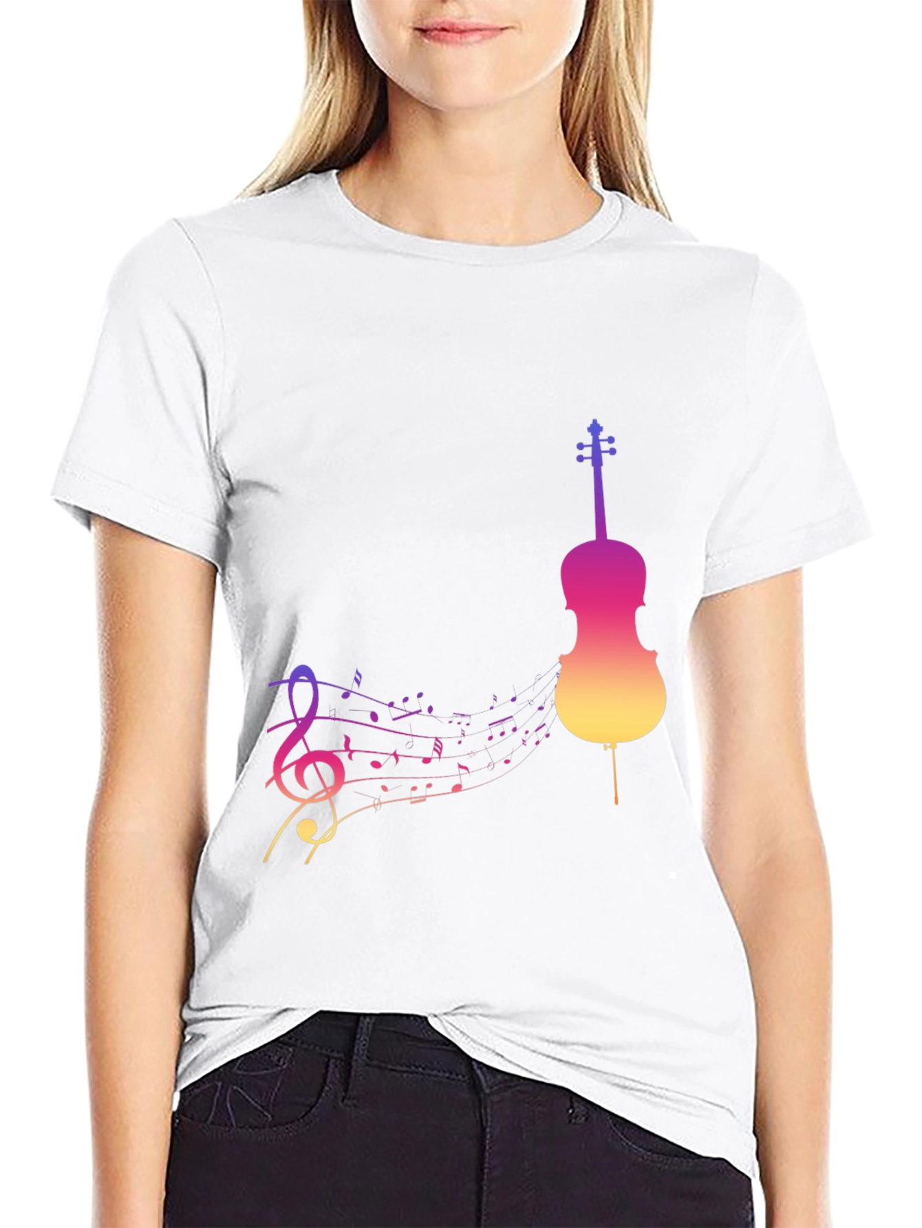 Musical Gradient Violin Graphic Tee - Black