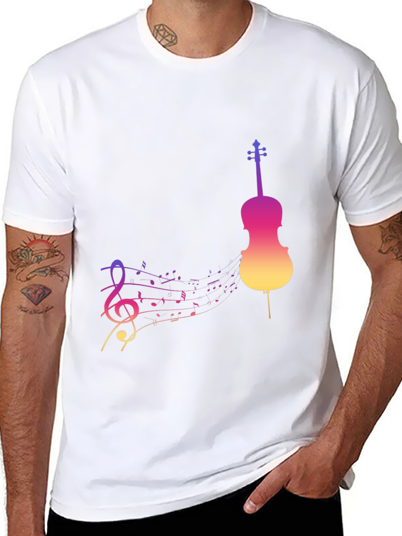 Musical Gradient Violin Graphic Tee - Black