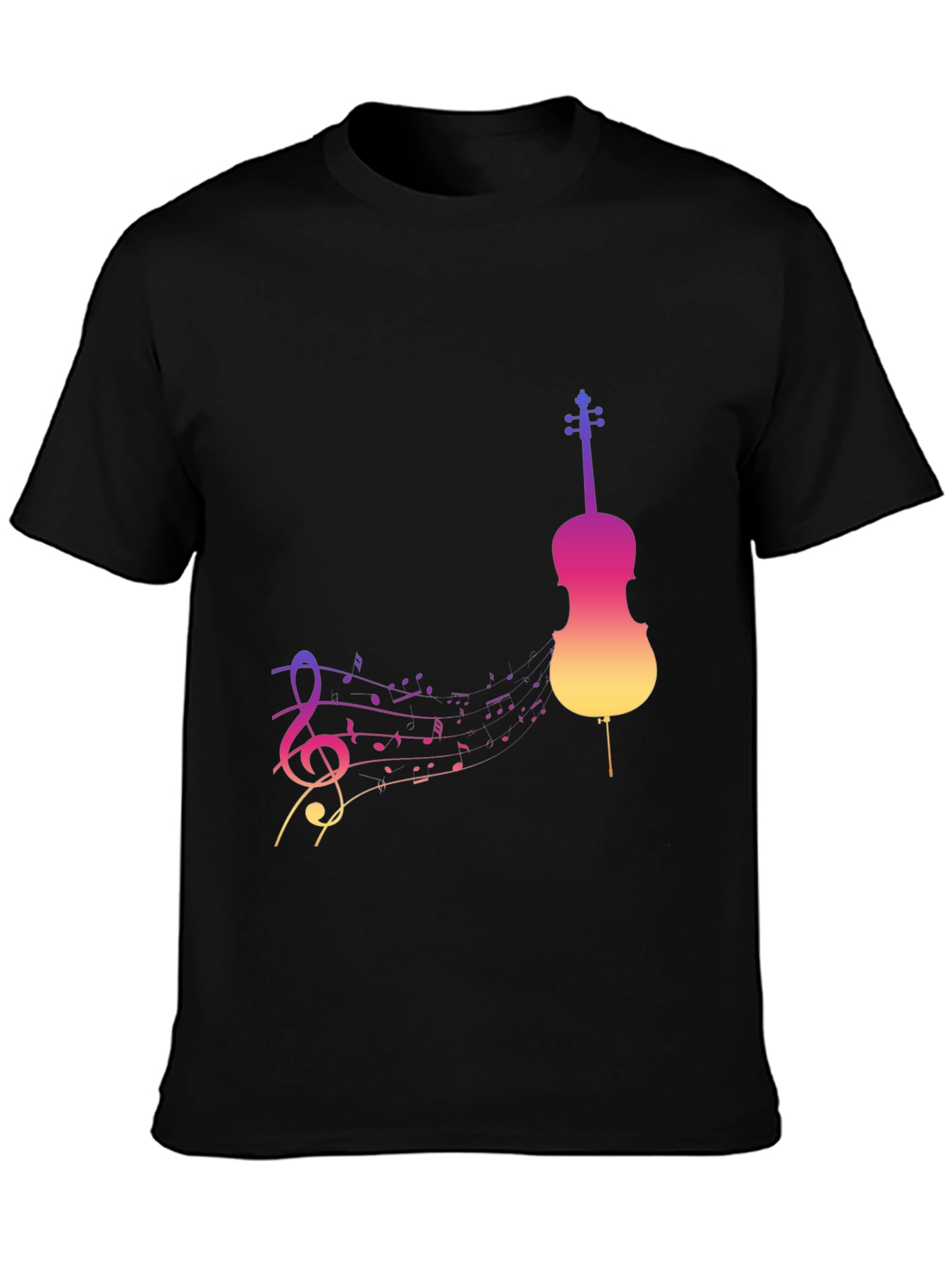Musical Gradient Violin Graphic Tee - Black