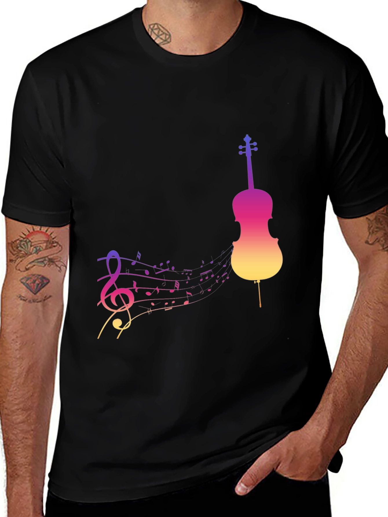 Musical Gradient Violin Graphic Tee - Black