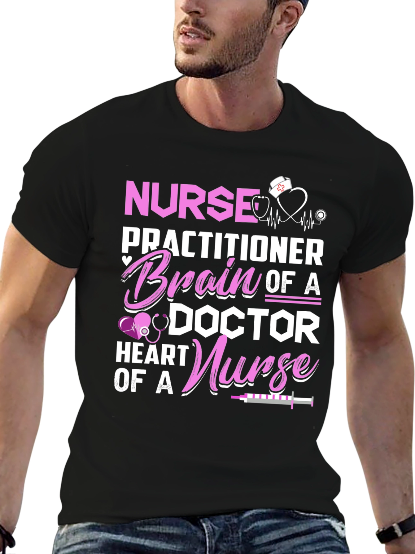 Nurse Practitioner Brain Heart Graphic T-Shirt